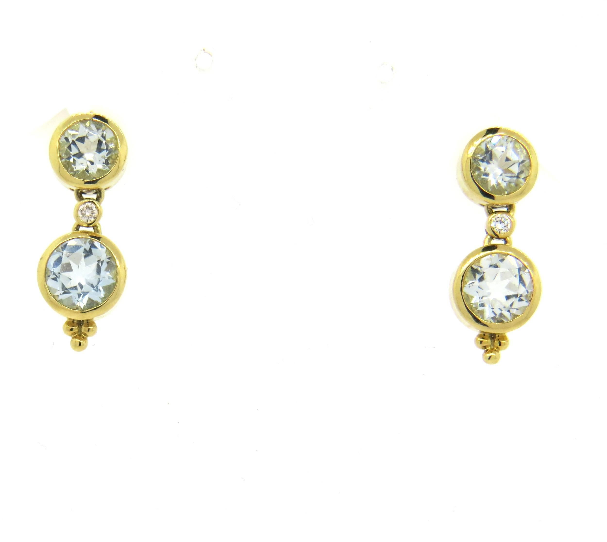 Temple St. Clair Aquamarine Diamond Gold Drop Earrings  In New Condition In Lambertville, NJ