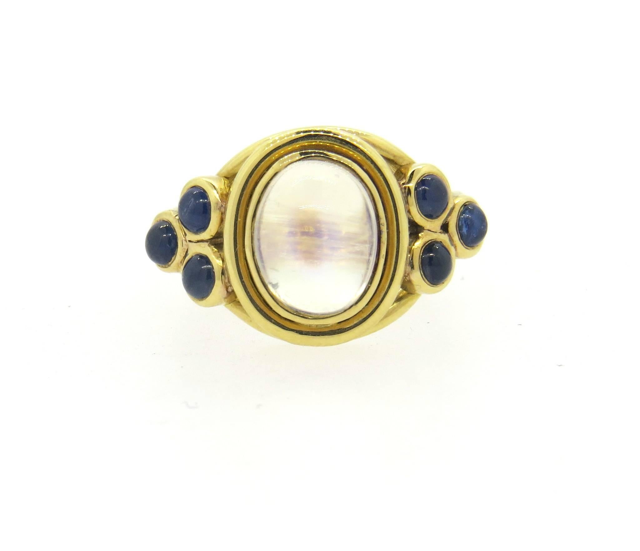 Temple St. Clair Paolo Moonstone Sapphire Gold Ring  In New Condition In Lambertville, NJ