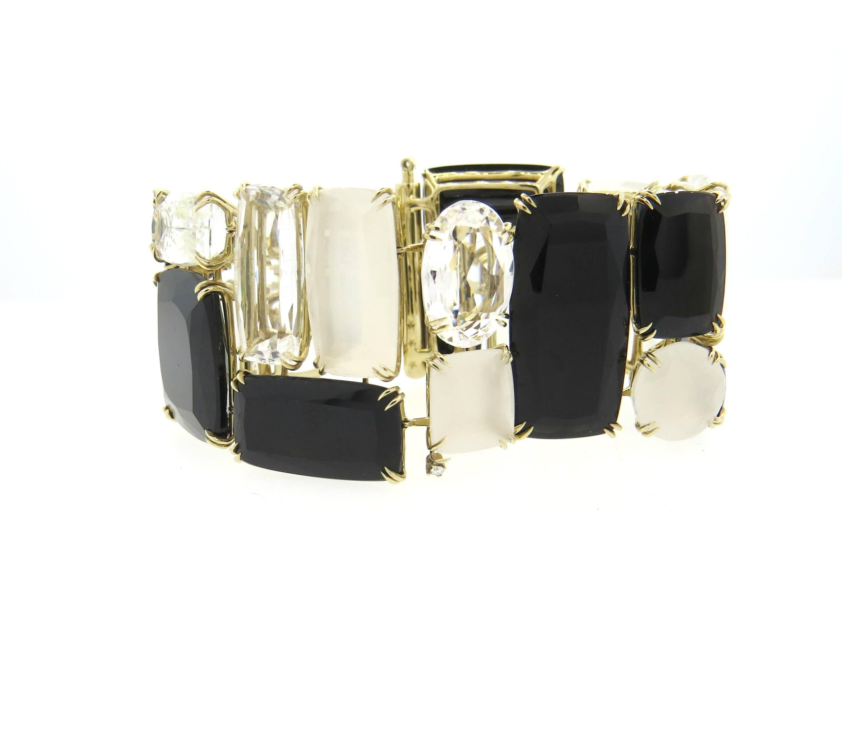 Large 18k gold bracelet, crafted by H Stern for Cobblestone collection, featuring multicolor quartz and approximately 0.13ctw in diamonds. Bracelet is  8