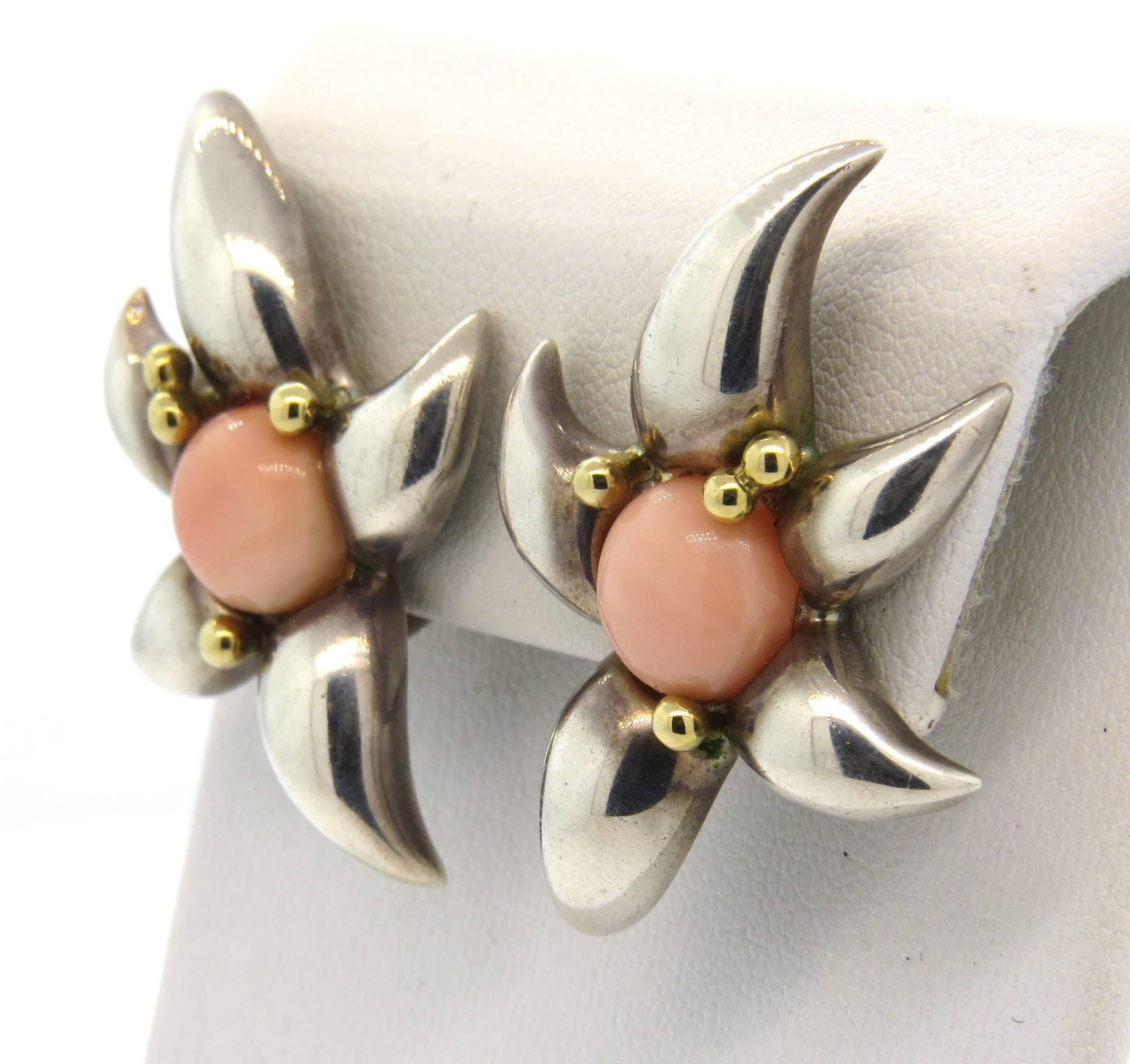 Women's 1990s Tiffany & Co. Large Coral Sterling Gold Earrings 