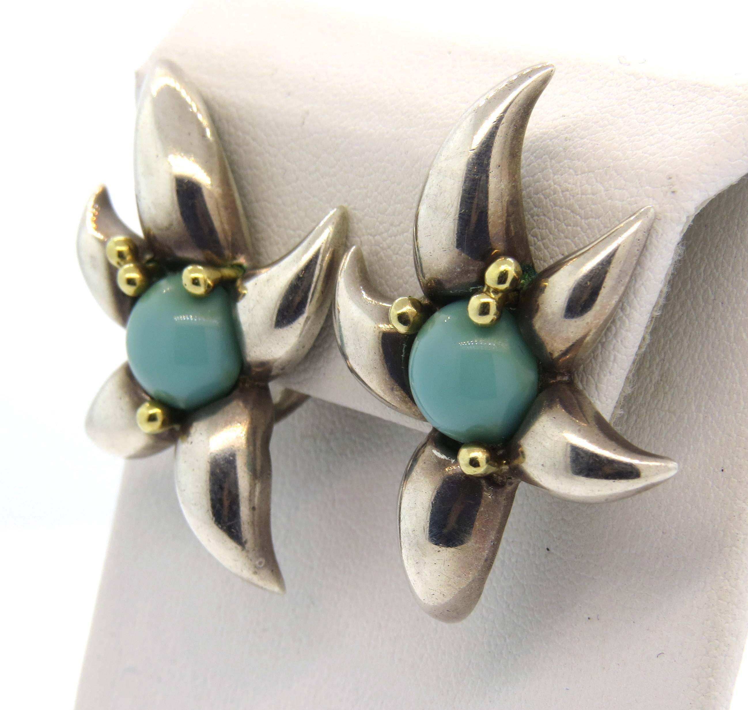 Women's 1990s Tiffany & Co. Large Turquoise Sterling Gold Earrings