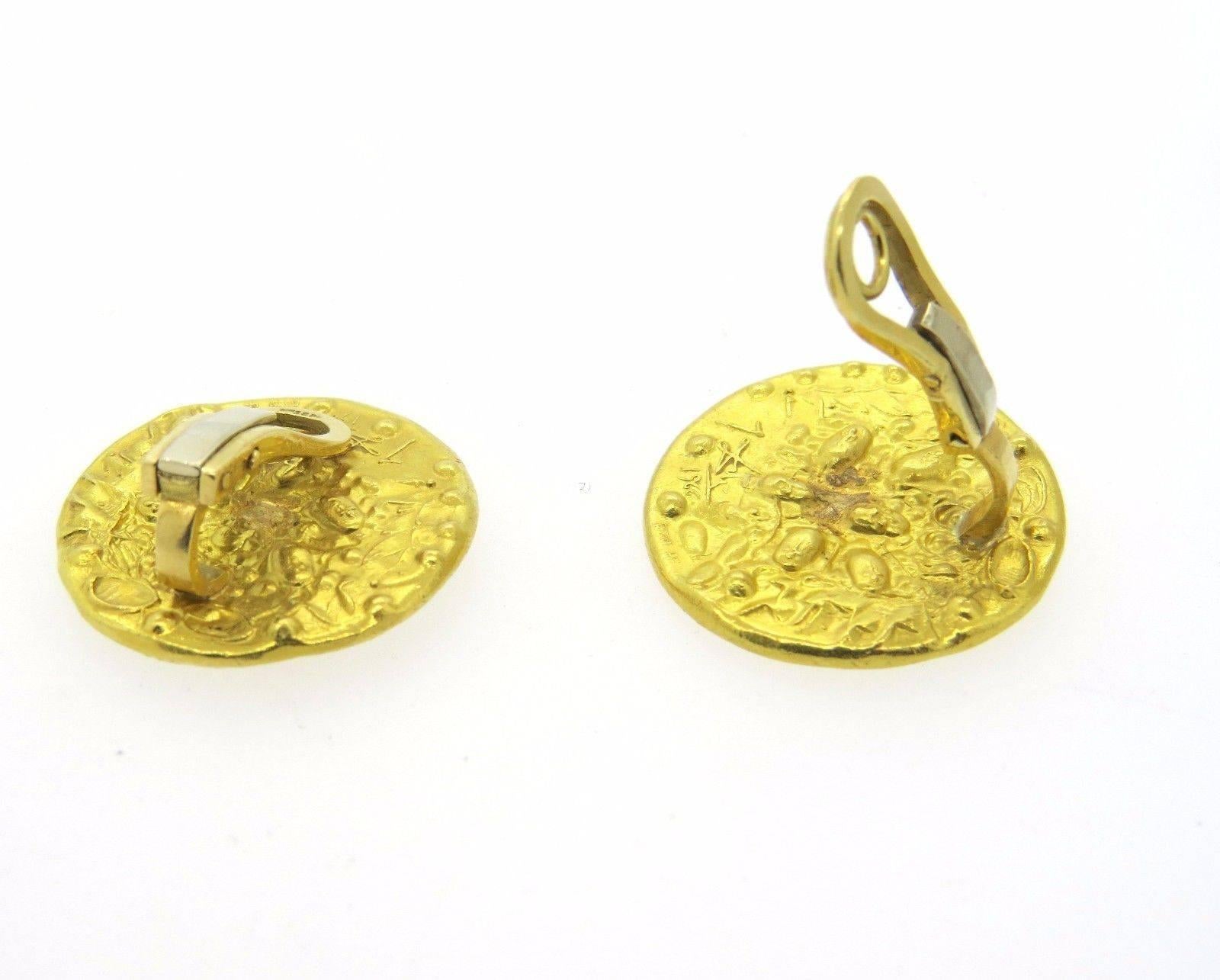 Rare Boucles d'oreilles Salvador Dali en or avec pièces de monnaie en forme de disque Excellent état à Lambertville, NJ