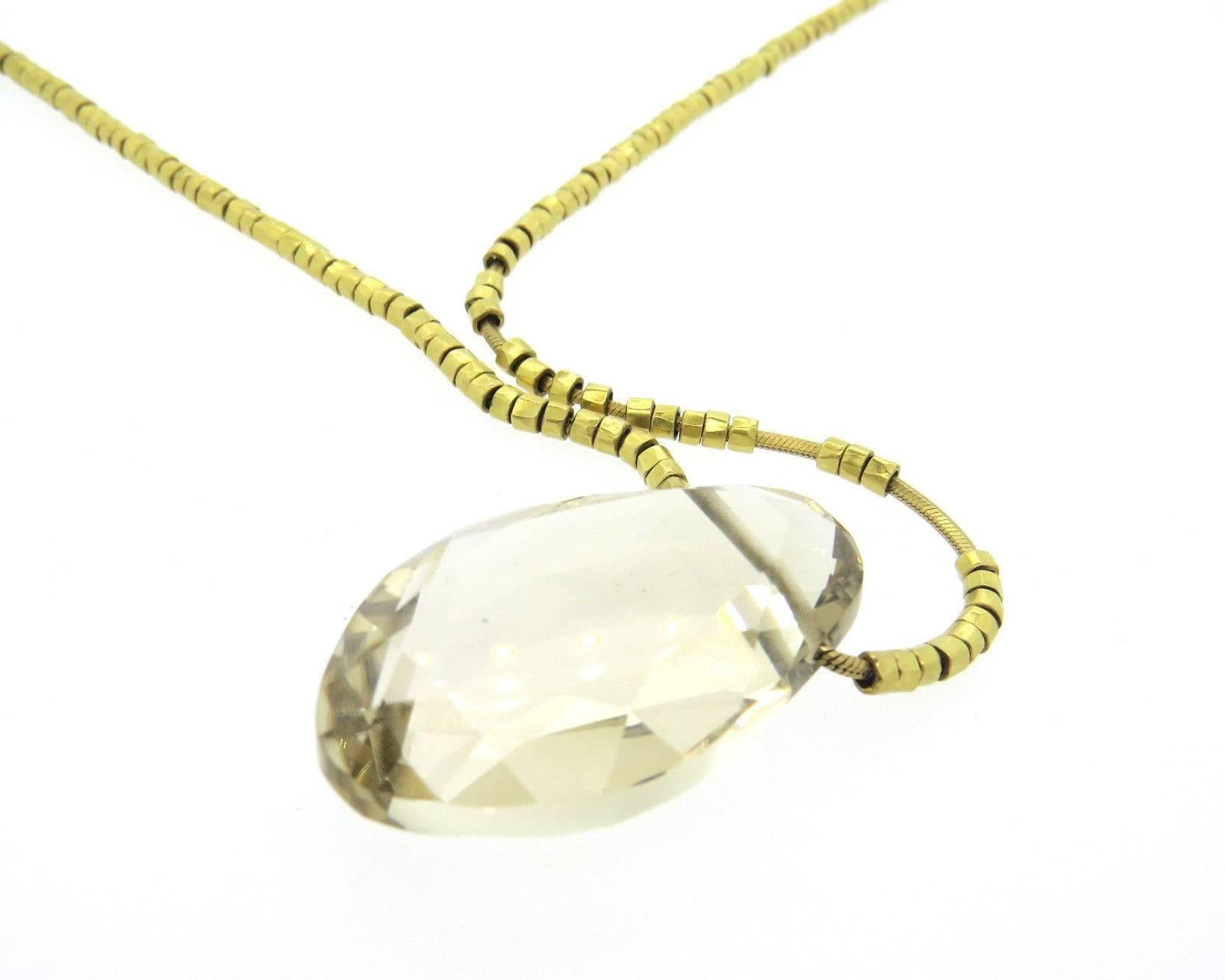 H Stern Topaz Golden Bead Large Pendant Necklace In Excellent Condition In Lambertville, NJ