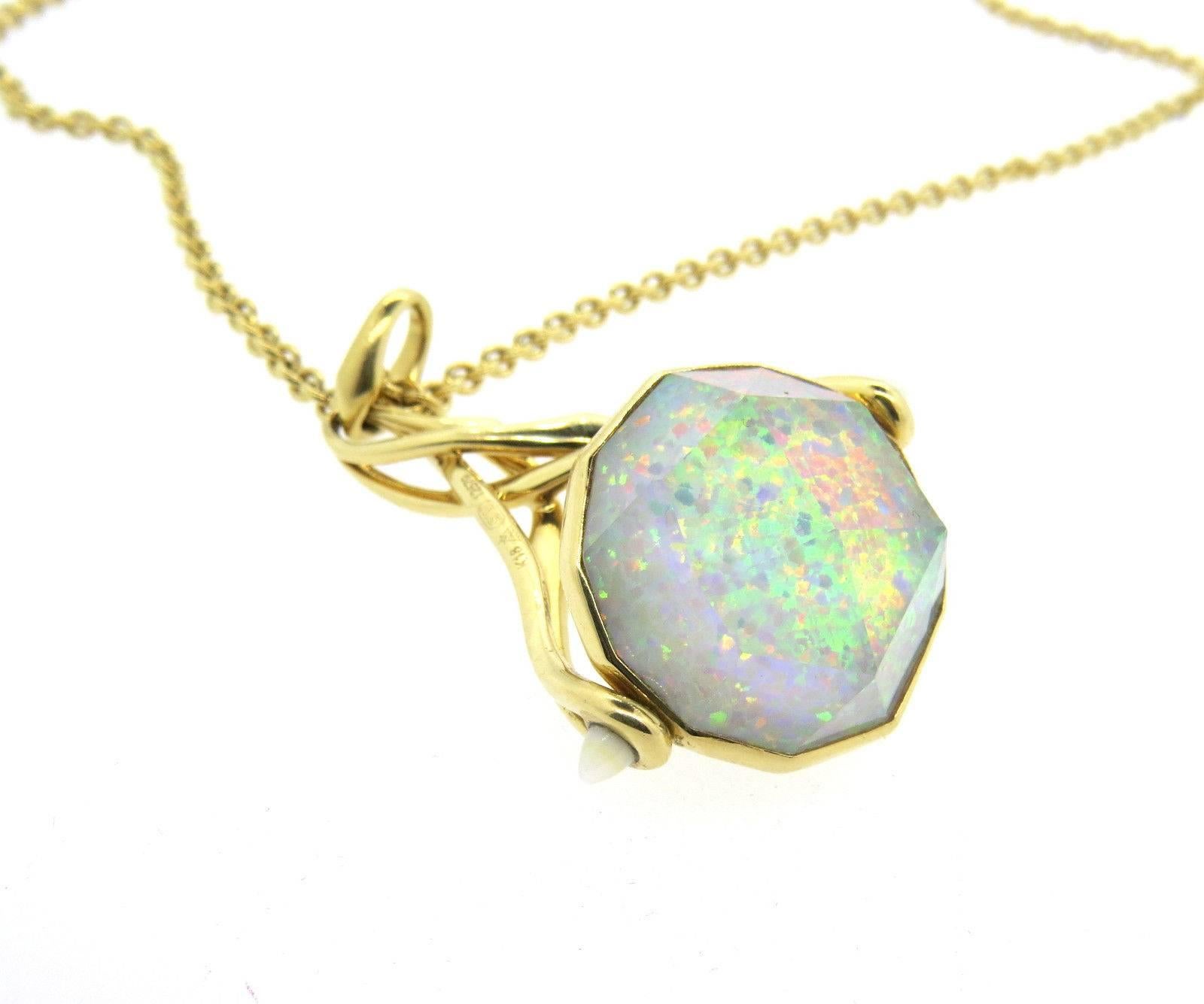 Stephen Webster Opal Mother of Pearl Gold Flip Pendant Necklace In Excellent Condition In Lambertville, NJ