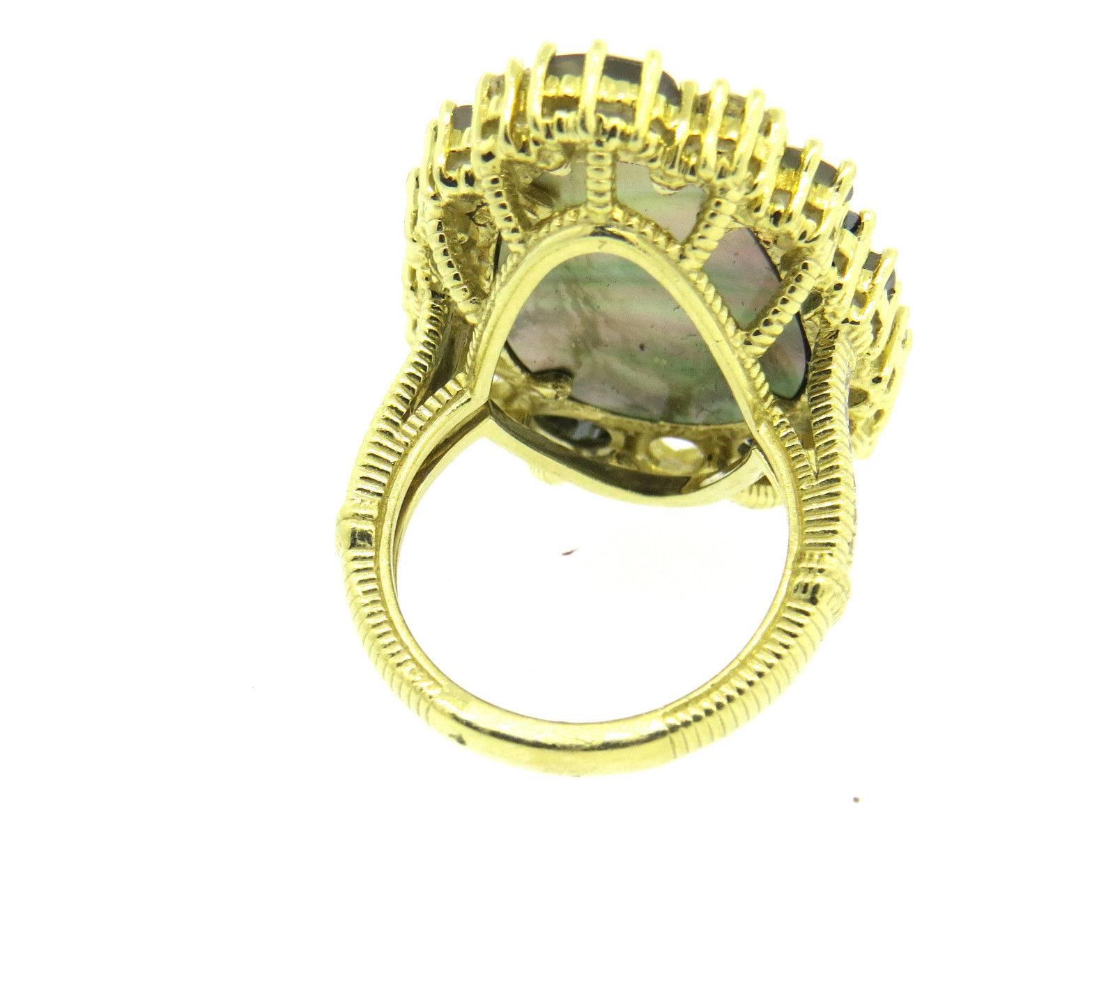 Judith Ripka Mother of Pearl Diamond Moonstone Gold Quartz Ring  In Excellent Condition In Lambertville, NJ