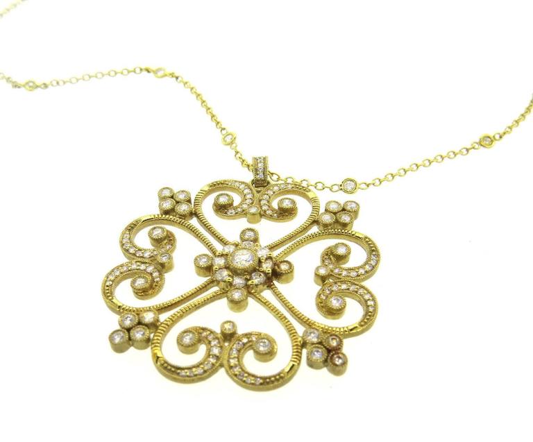 Leslie Greene Diamond Gold Lace Pendant Necklace For Sale at 1stDibs