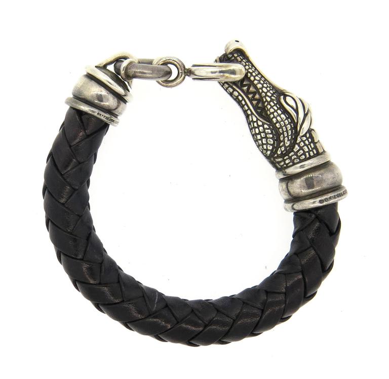 Barry Kieselstein Cord Sterling Silver Leather Alligator Necklace