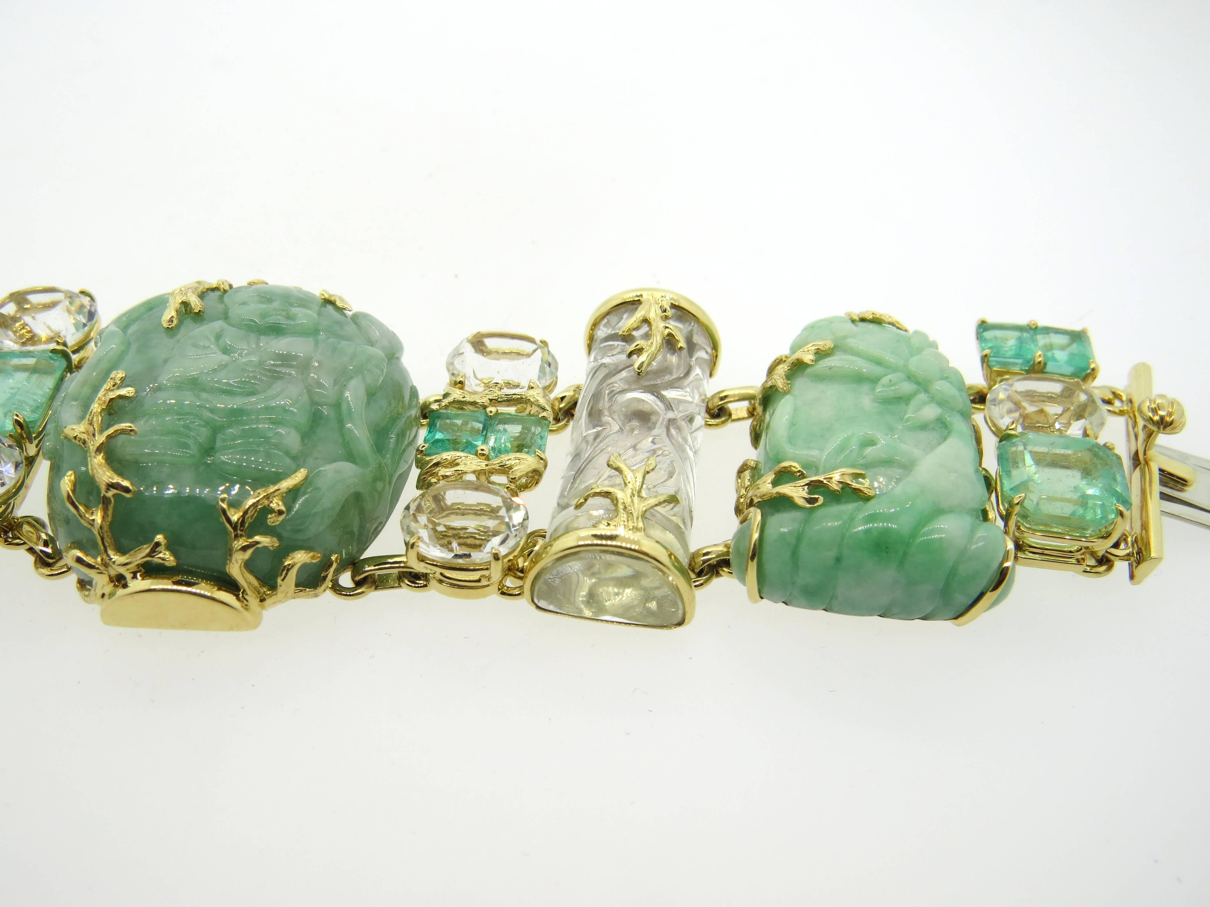 Women's Impressive Seaman Schepps Jadeite Emerald Rock Crystal Snuff Bottle Bracelet