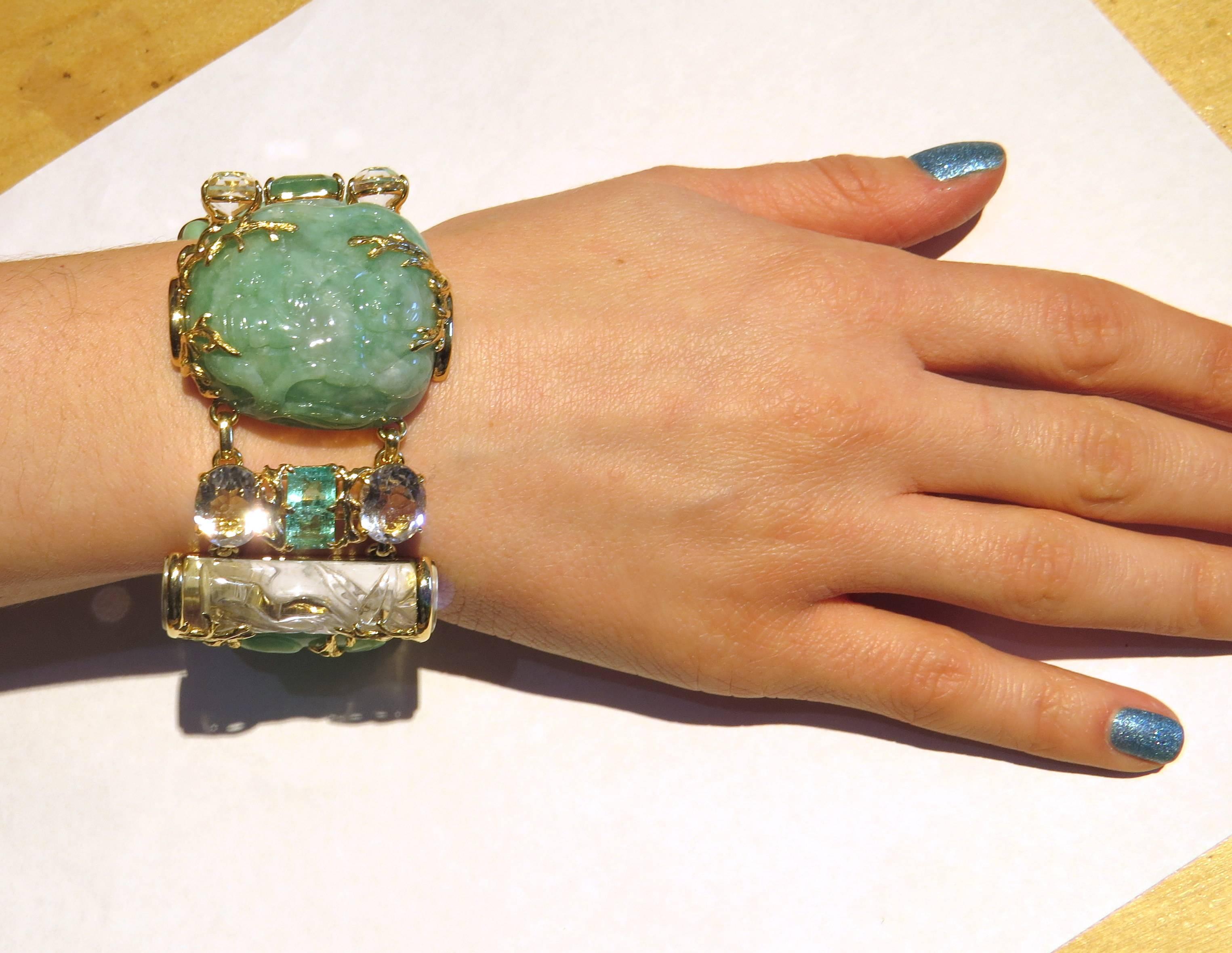 Impressive Seaman Schepps Jadeite Emerald Rock Crystal Snuff Bottle Bracelet 2