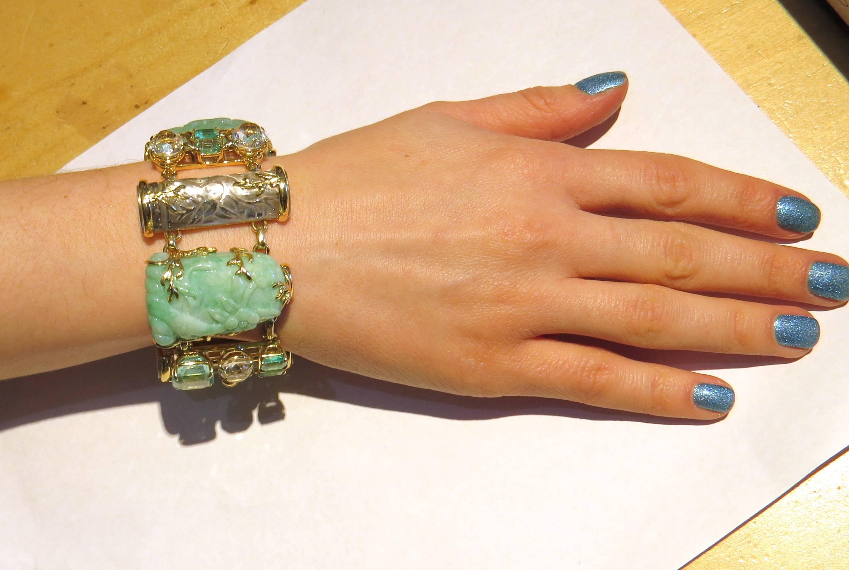 Impressive Seaman Schepps Jadeite Emerald Rock Crystal Snuff Bottle Bracelet 3