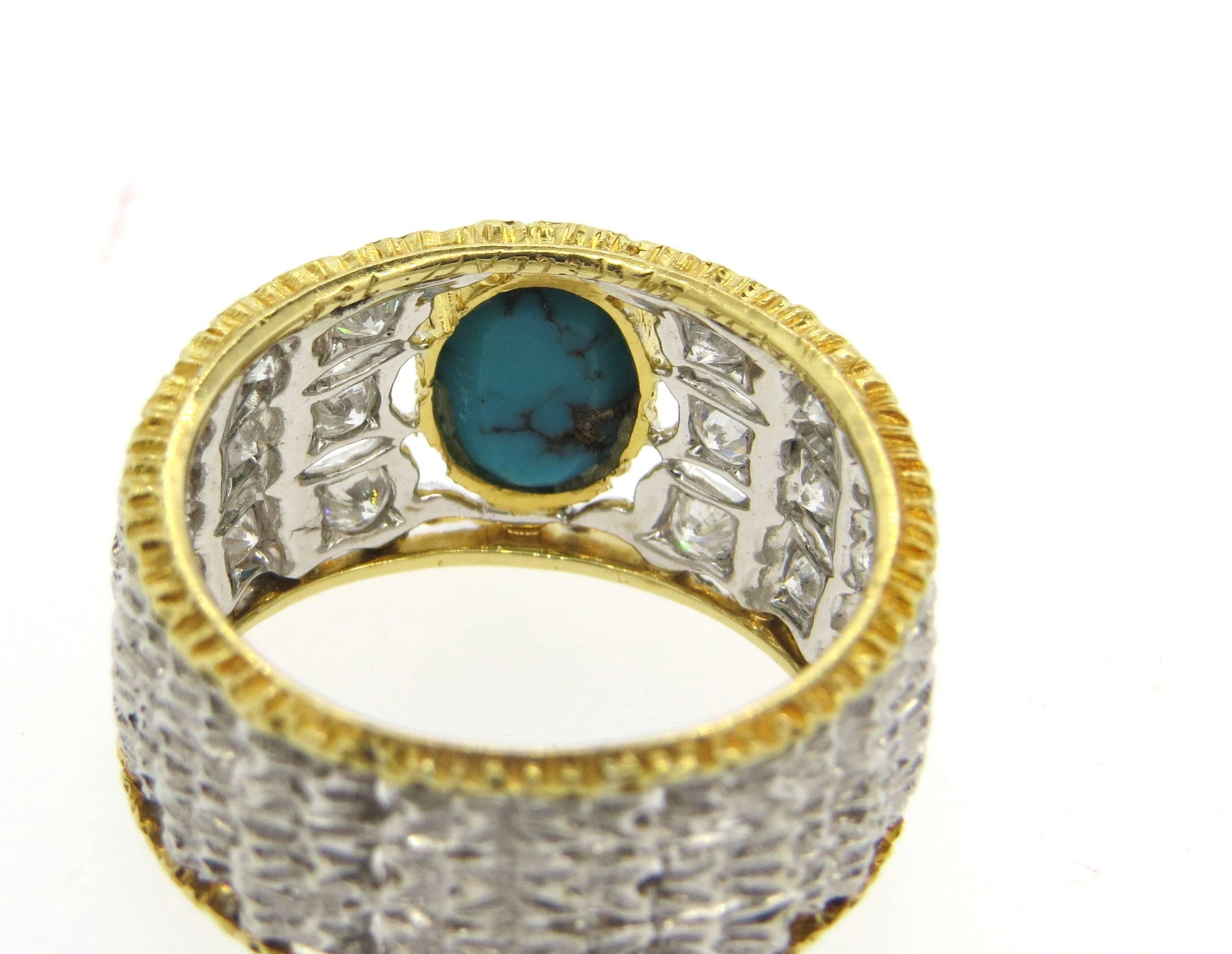 Women's Buccellati Turquoise Diamond Gold Band Ring  For Sale