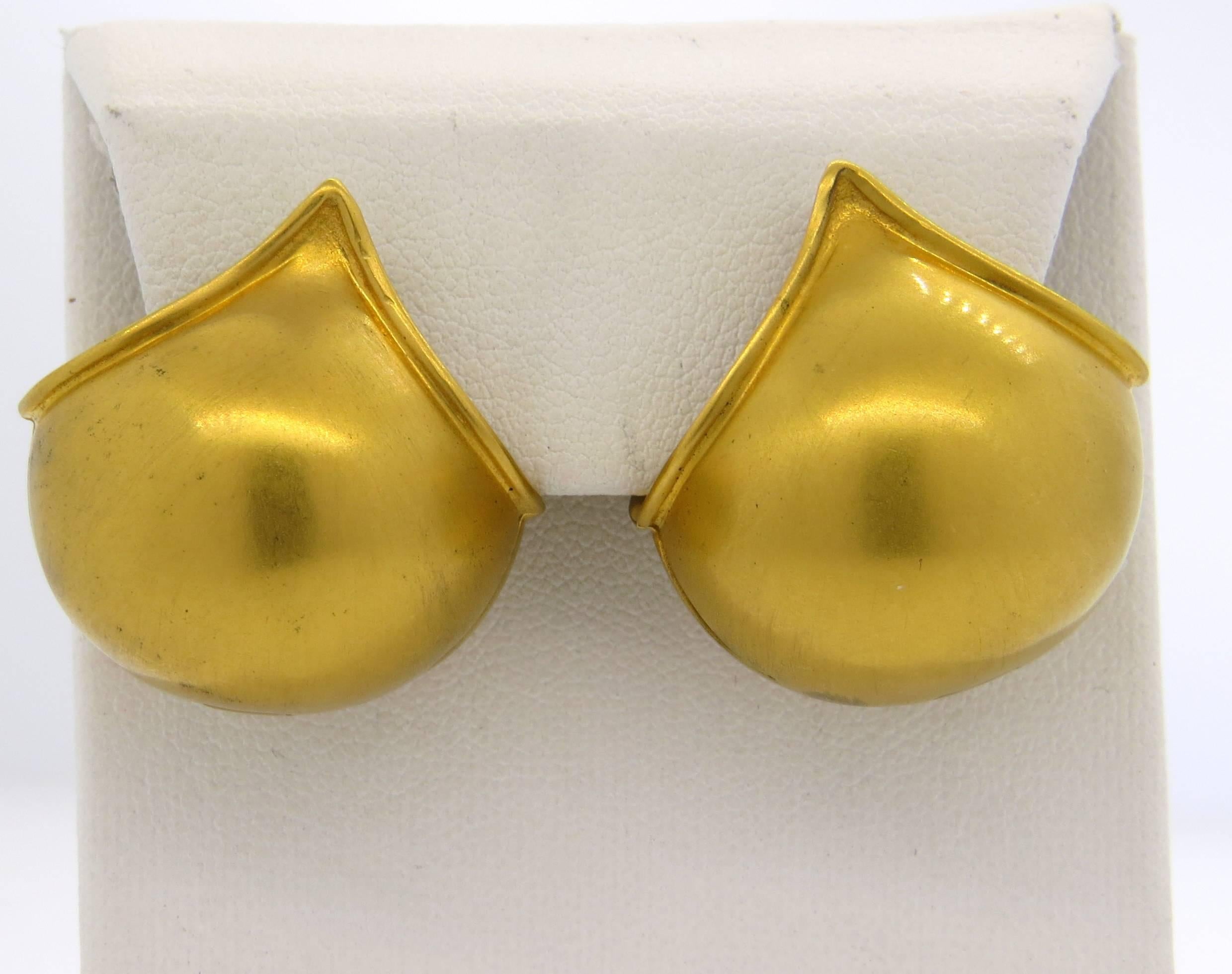 Unusual Yellow Gold Domed Huggie Earrings 2