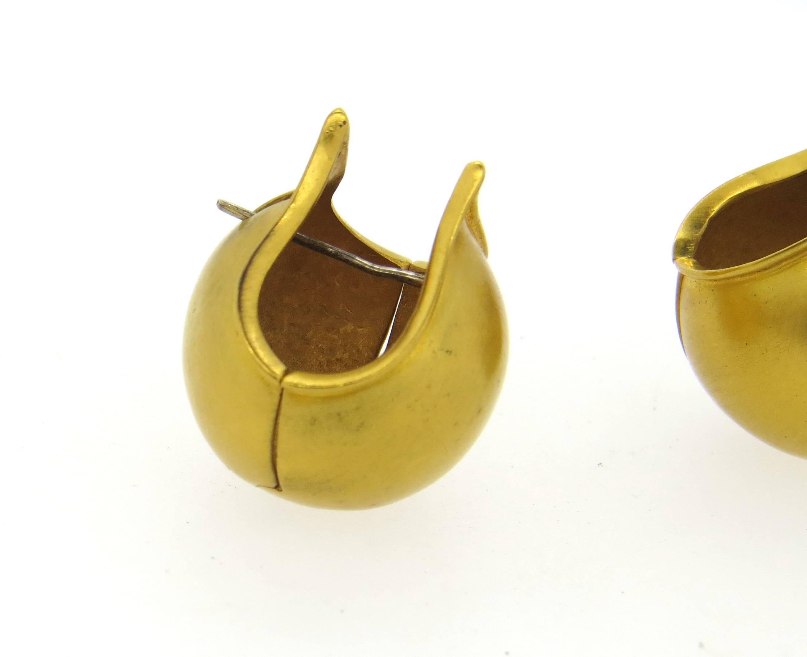 Unusual Yellow Gold Domed Huggie Earrings 1