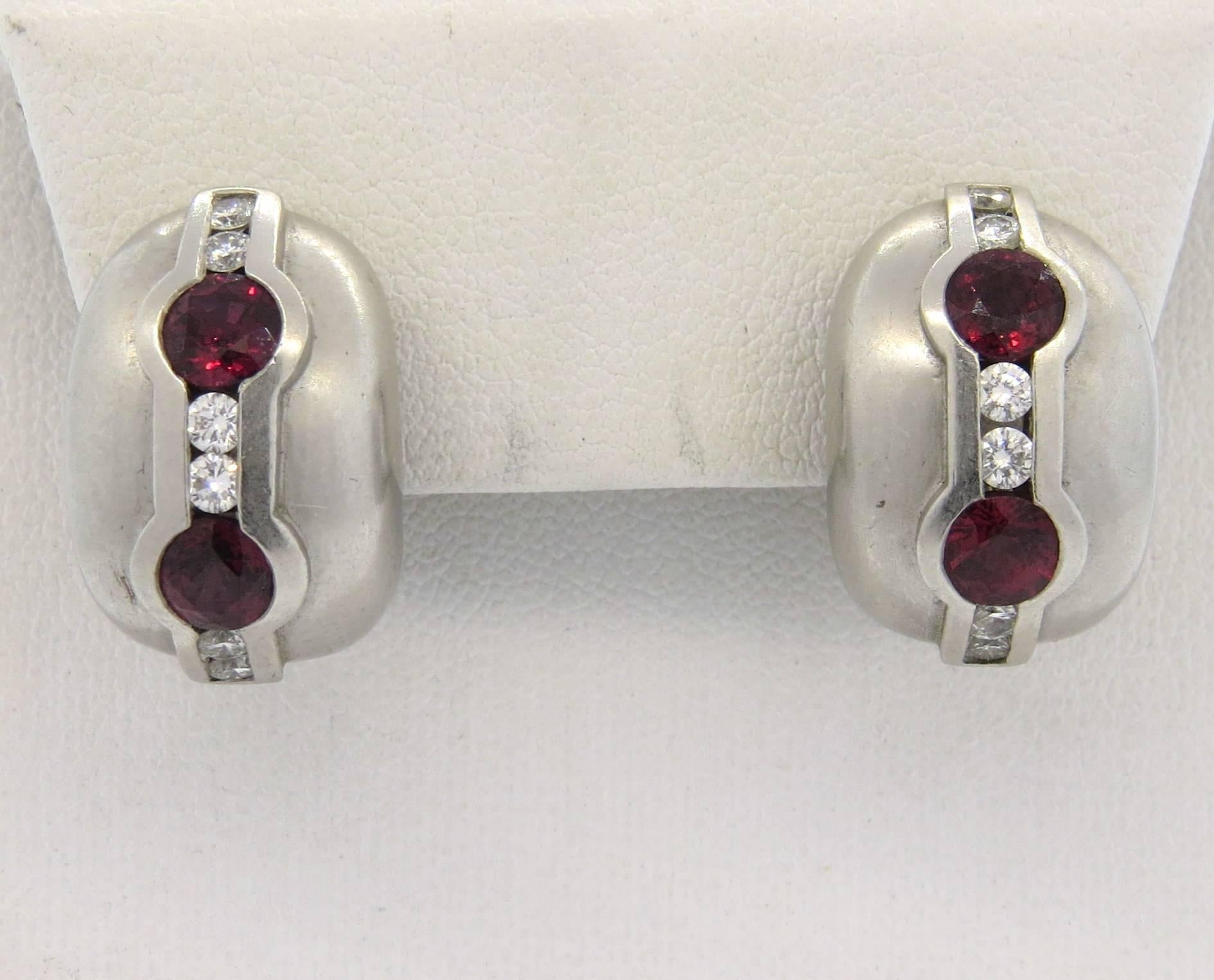 Kieselstein Cord Platinum Ruby Diamond Earrings  1