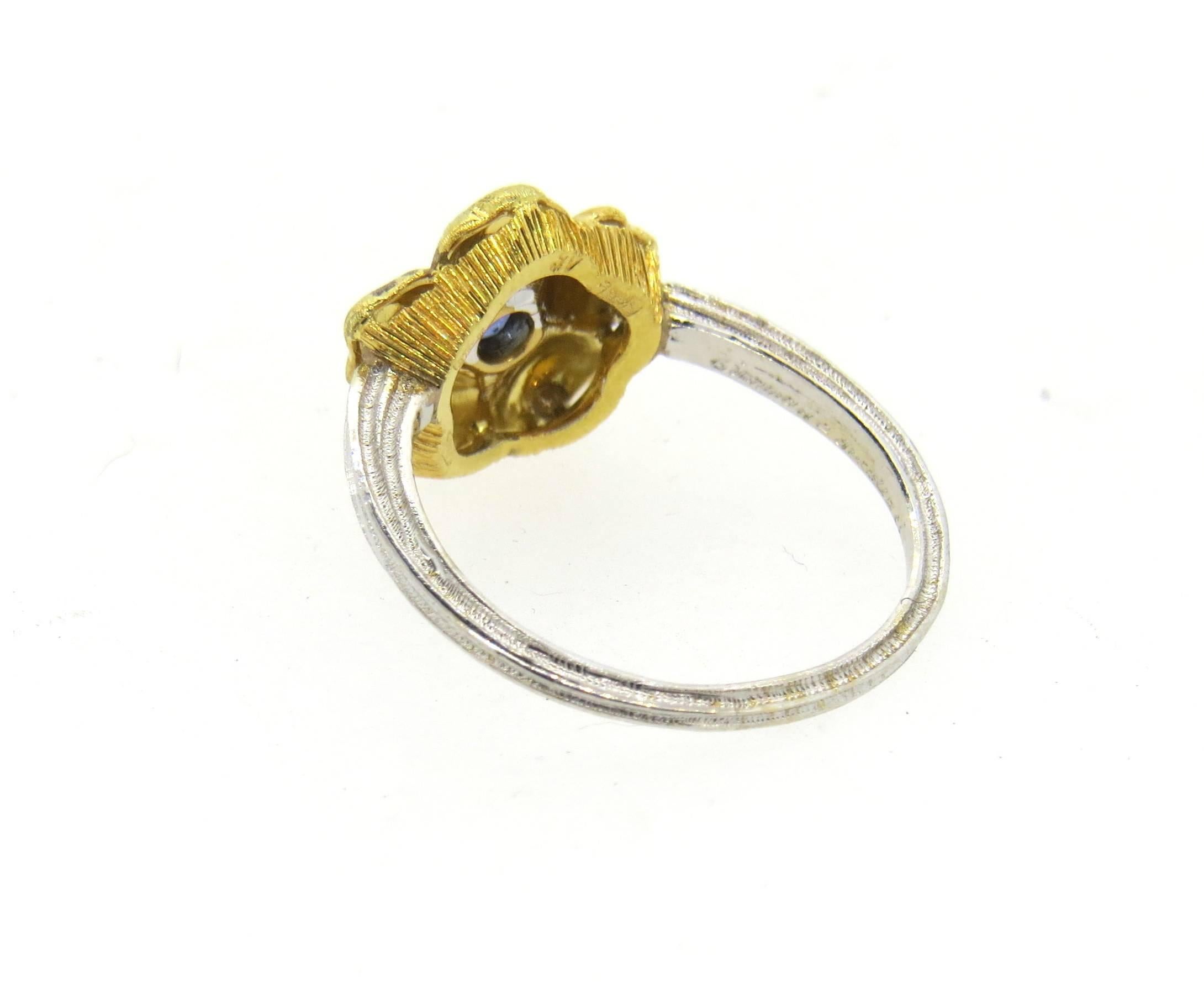 Buccellati Fiore Sapphire Gold Flower Ring  In New Condition In Lambertville, NJ