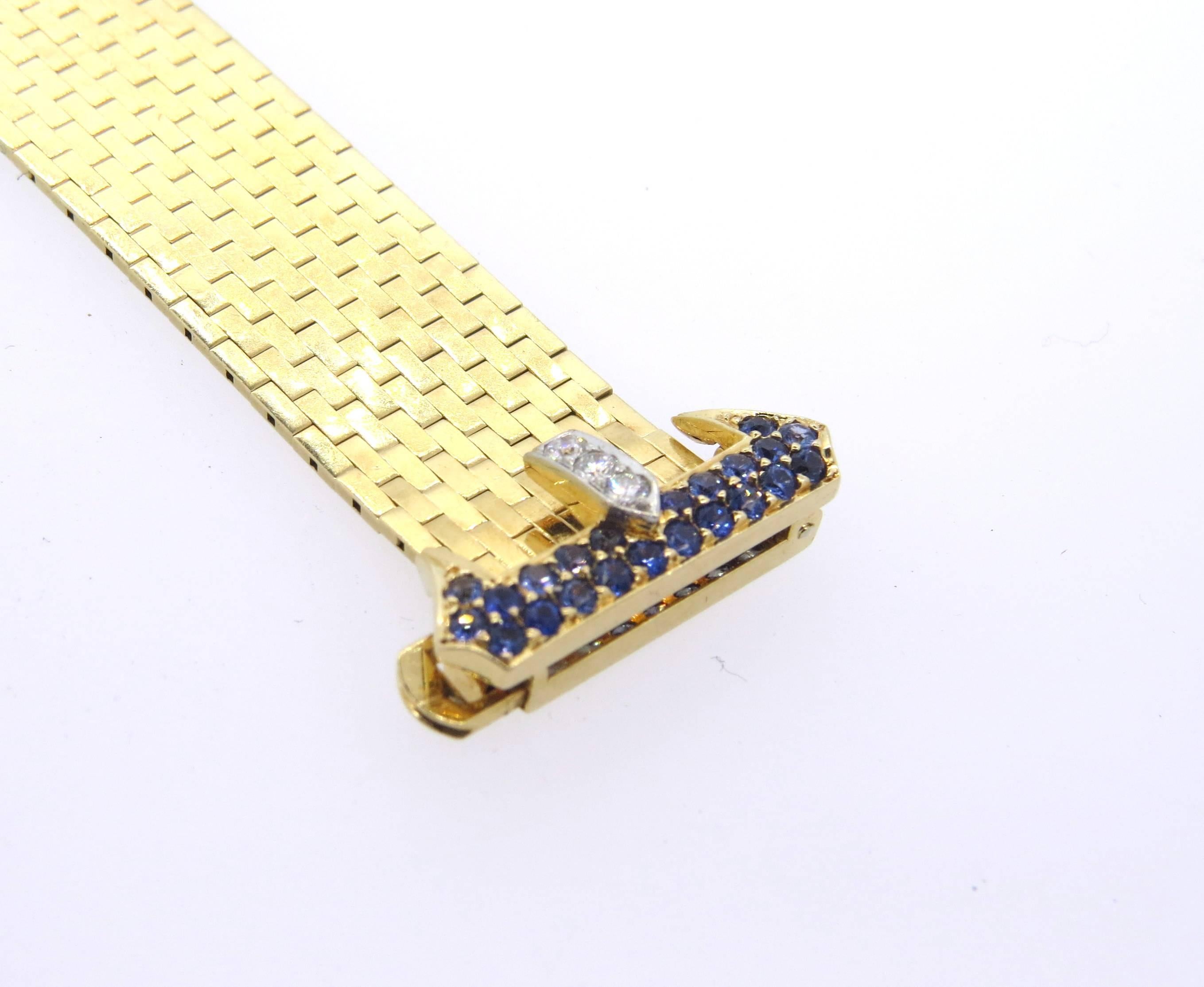 Retro Tiffany & Co Sapphire Diamond Gold Buckle Bracelet  In Excellent Condition In Lambertville, NJ