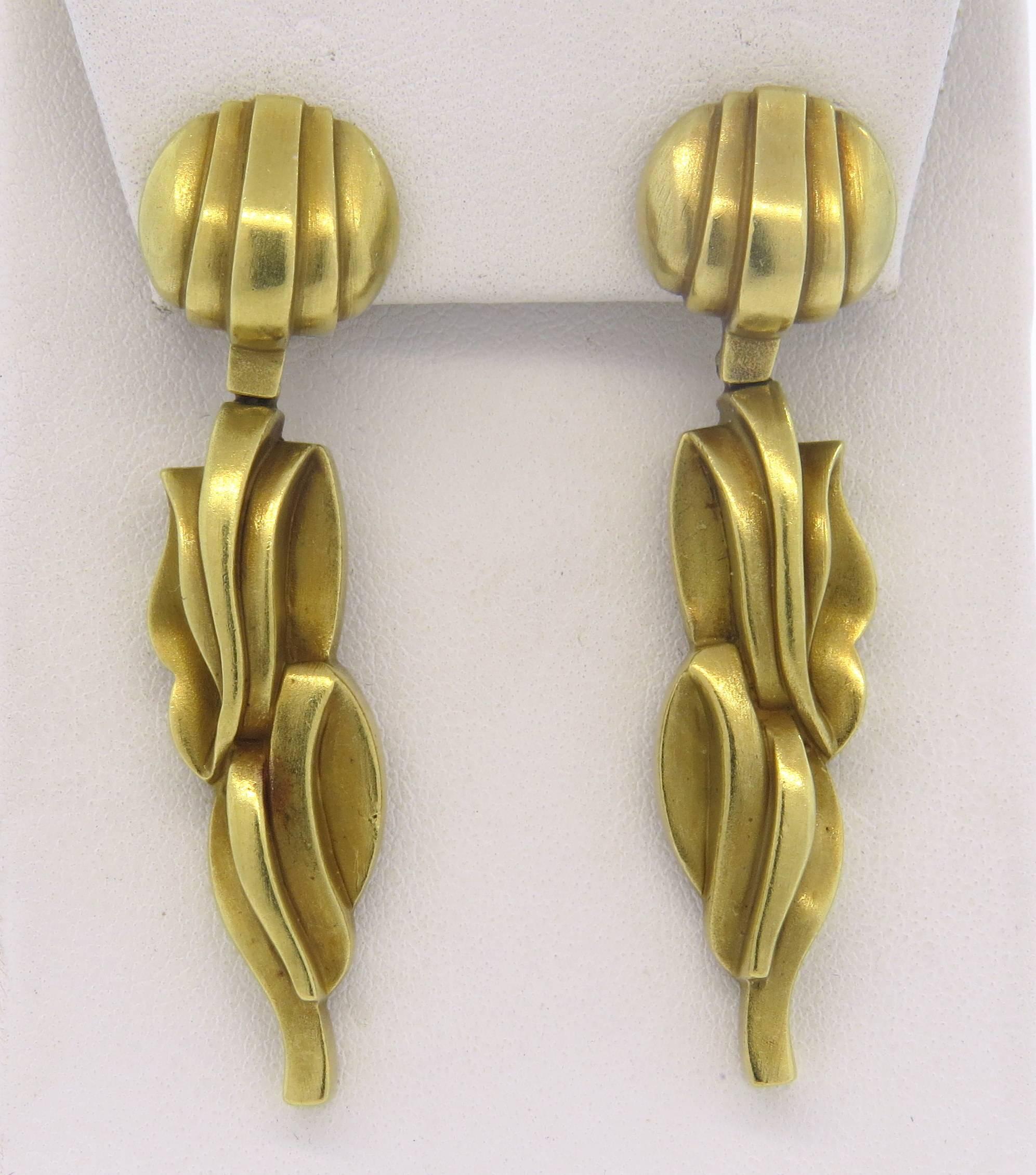1980s Kieselstein Cord Grape Vine Gold Drop Earrings  1