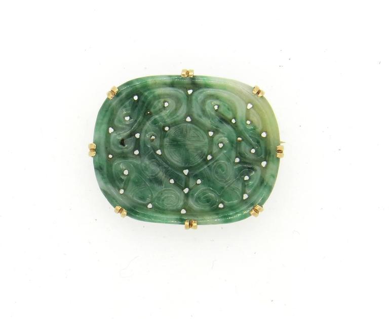 Antique Carved Jade Gold Brooch Pin at 1stDibs