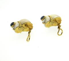 Seaman Schepps Turbo Shell Sapphire Gold Earrings