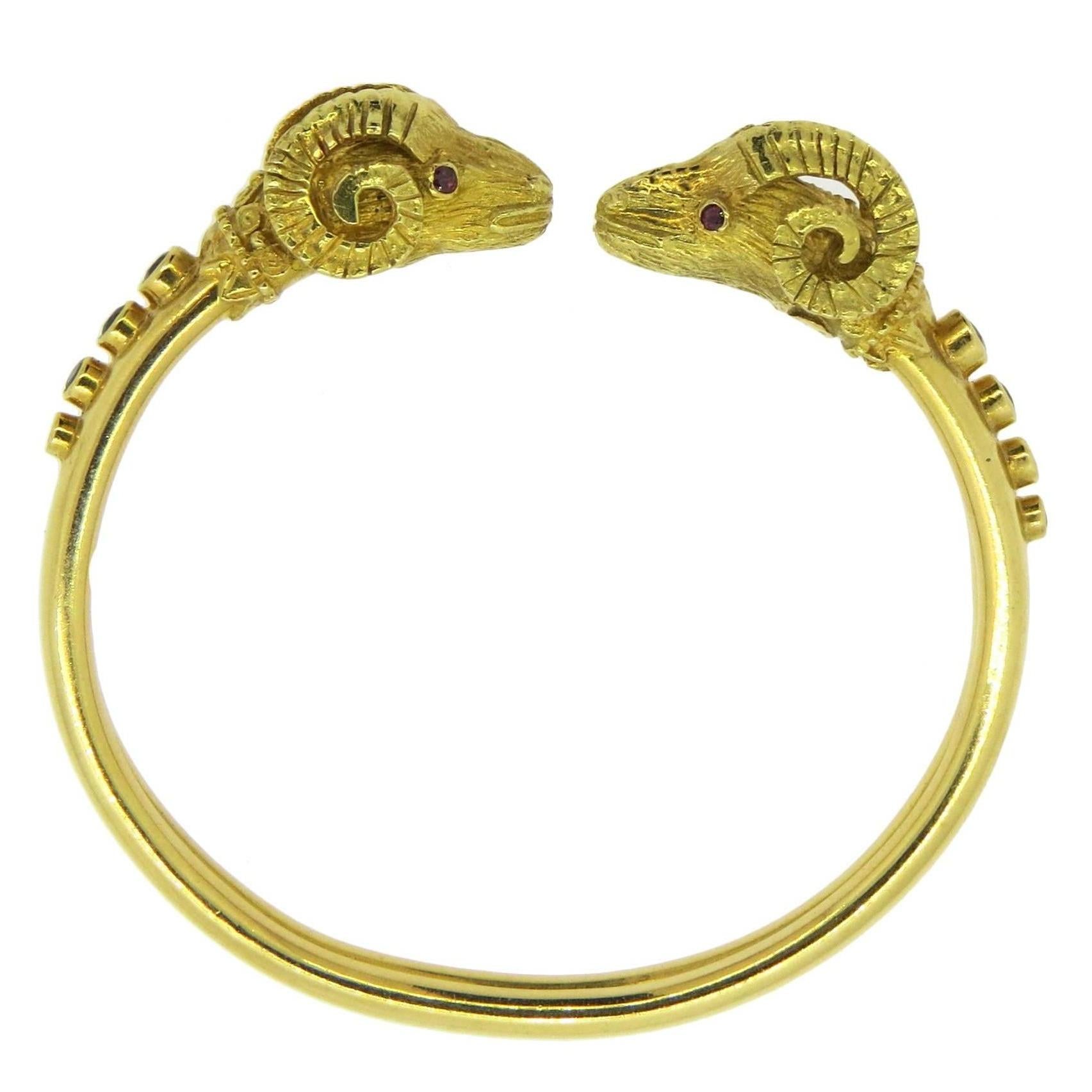 Ilias Lalaounis Sapphire Ruby Gold Ram's Head Bangle Bracelet 
