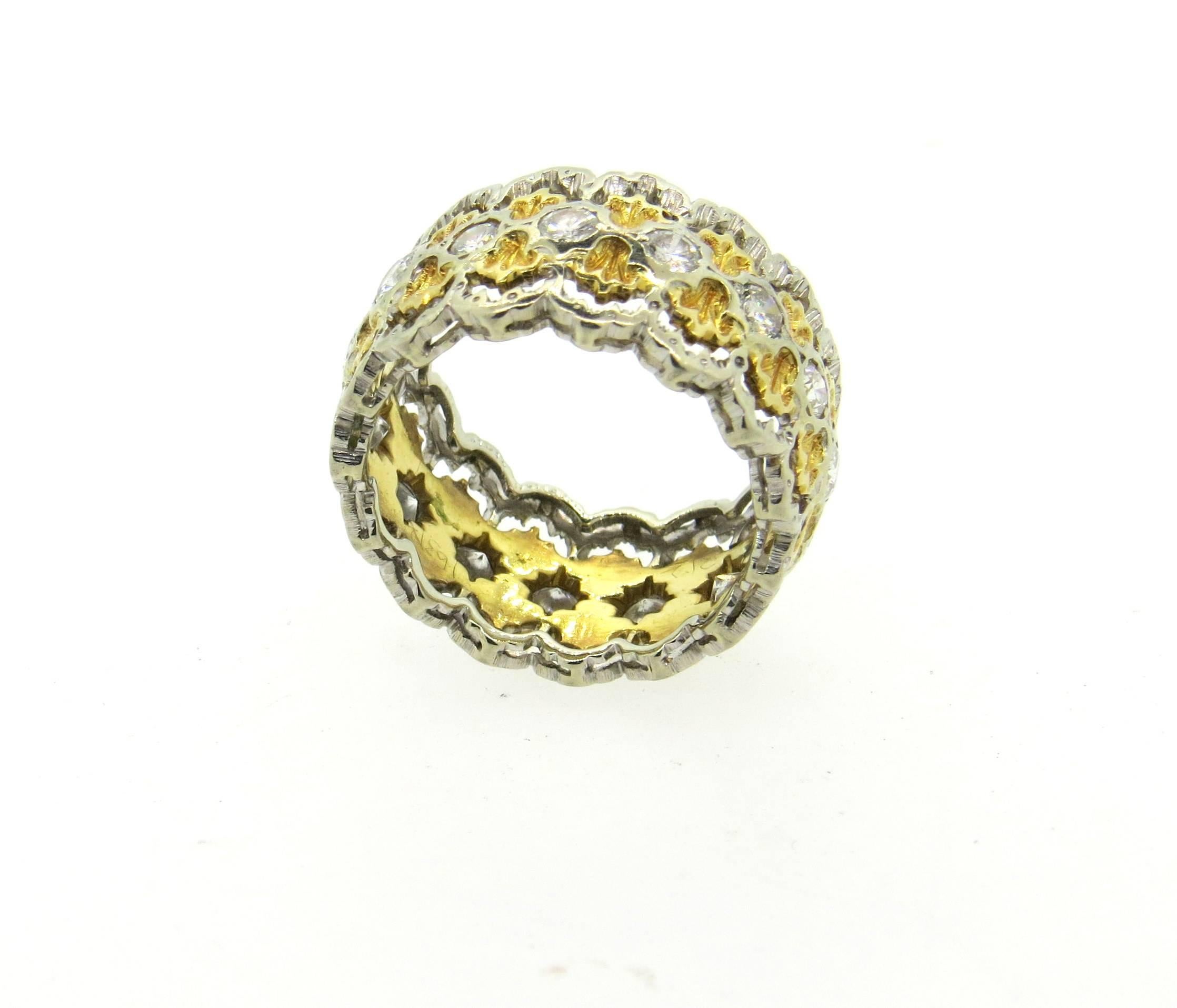Buccellati Diamond Gold Wide Band Ring  In Excellent Condition In Lambertville, NJ
