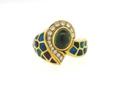 Gaudi Green Tourmaline Enamel Diamond gold Mosaic Ring