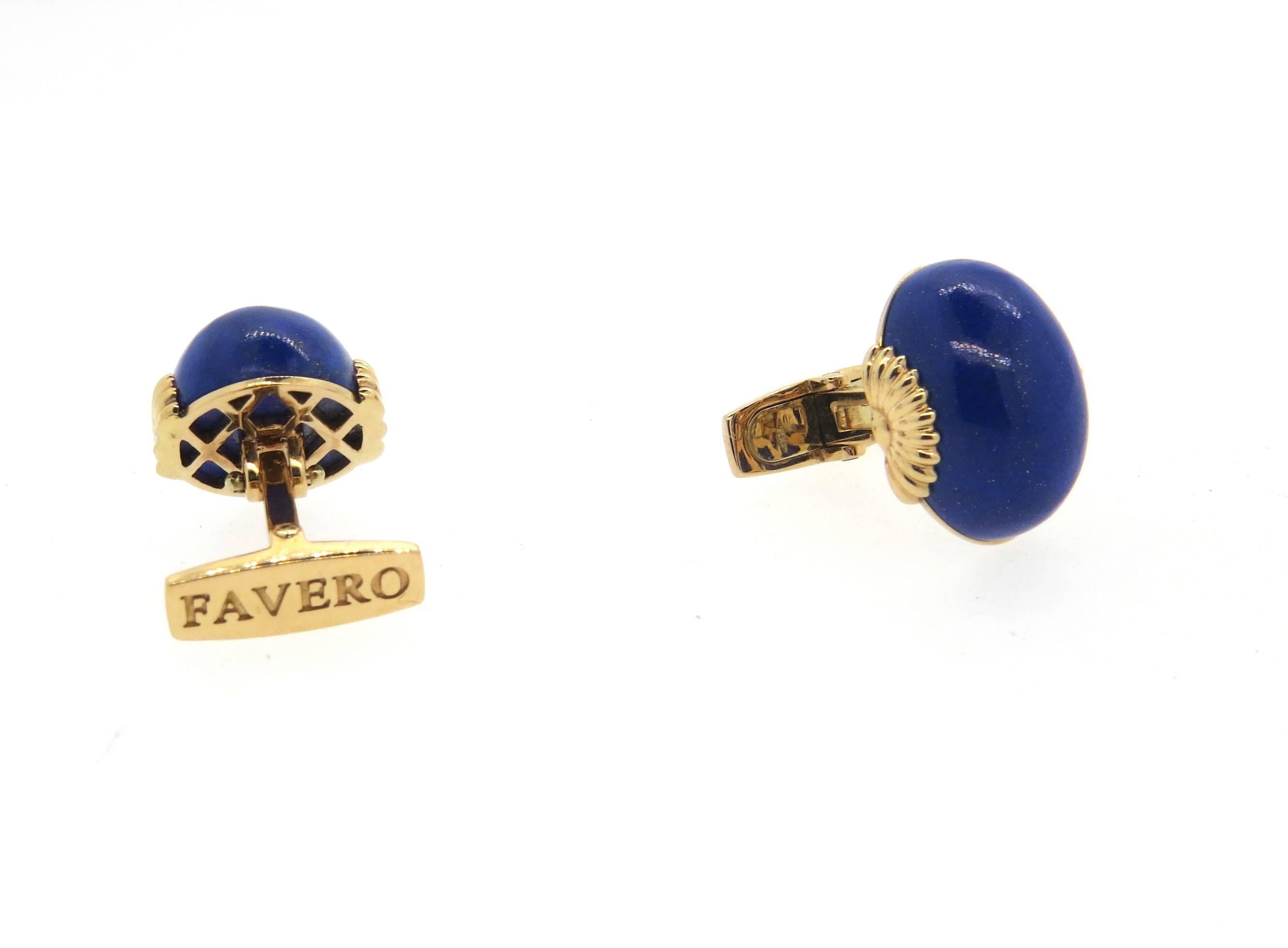 Men's Favero Fine Pair Lapis Lazuli Gold Cufflinks 