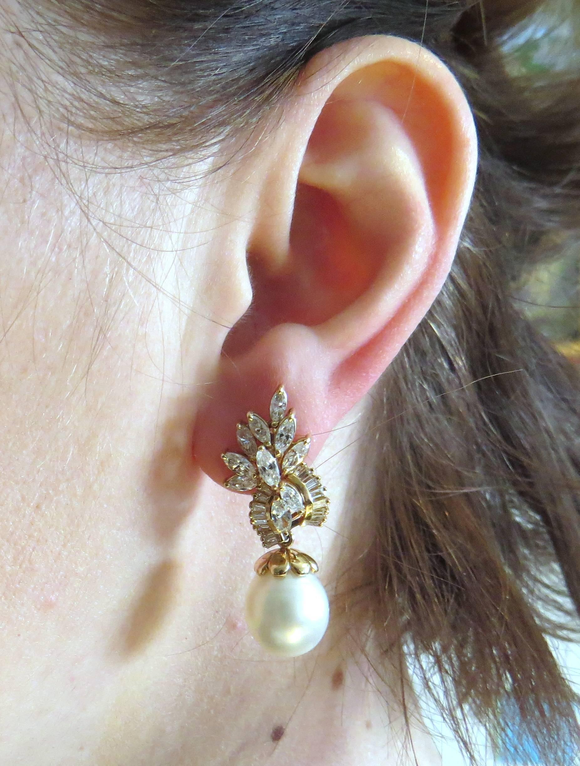 Women's South Sea Pearl Diamond gold Day Night Drop Earrings