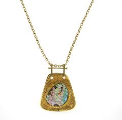 1970s Large Modernist Boulder Opal Gold Pendant Chain Necklace
