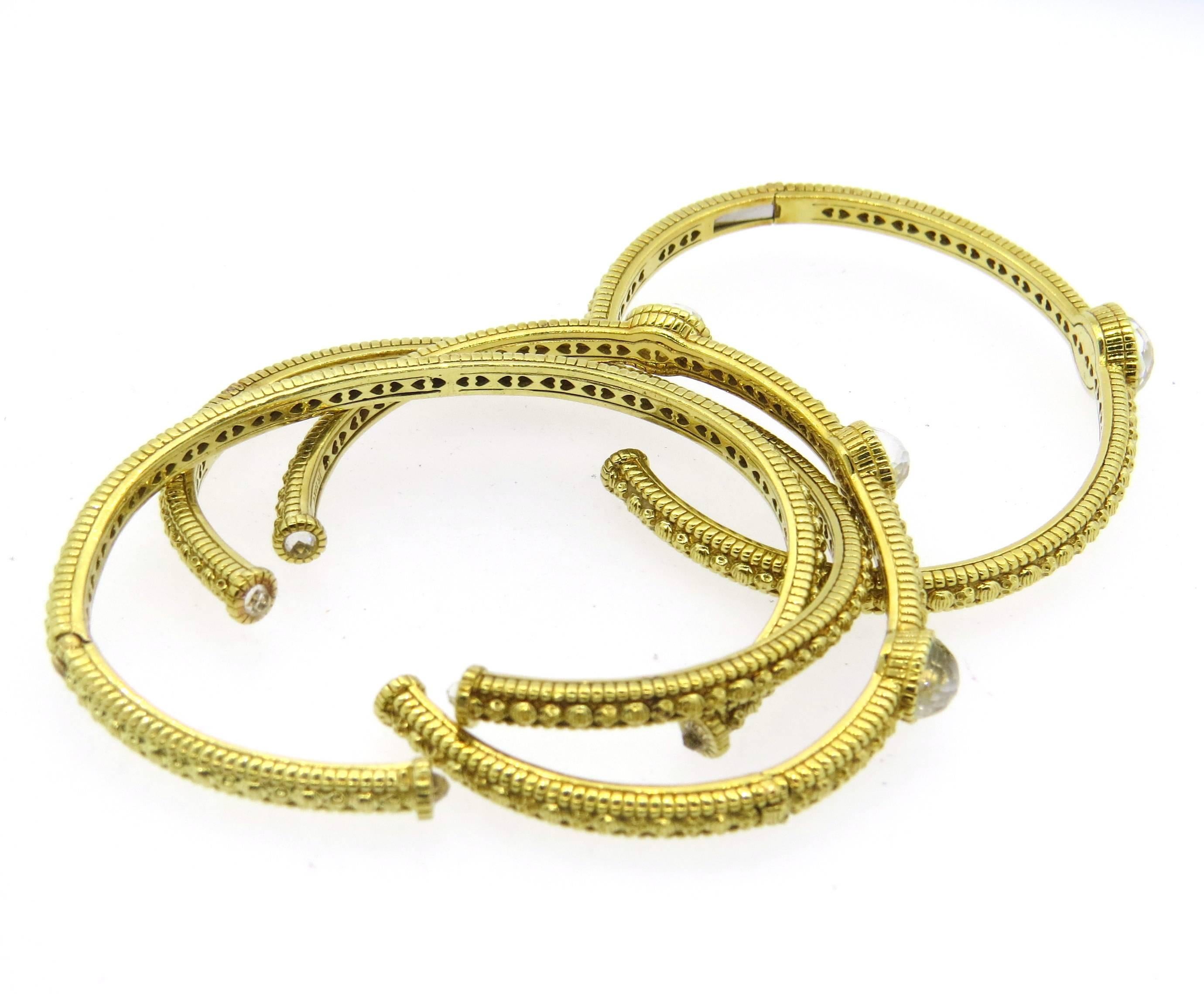 Women's Judith Ripka Crystal Mother of Pearl Gold Cuff Bracelet Set of 4