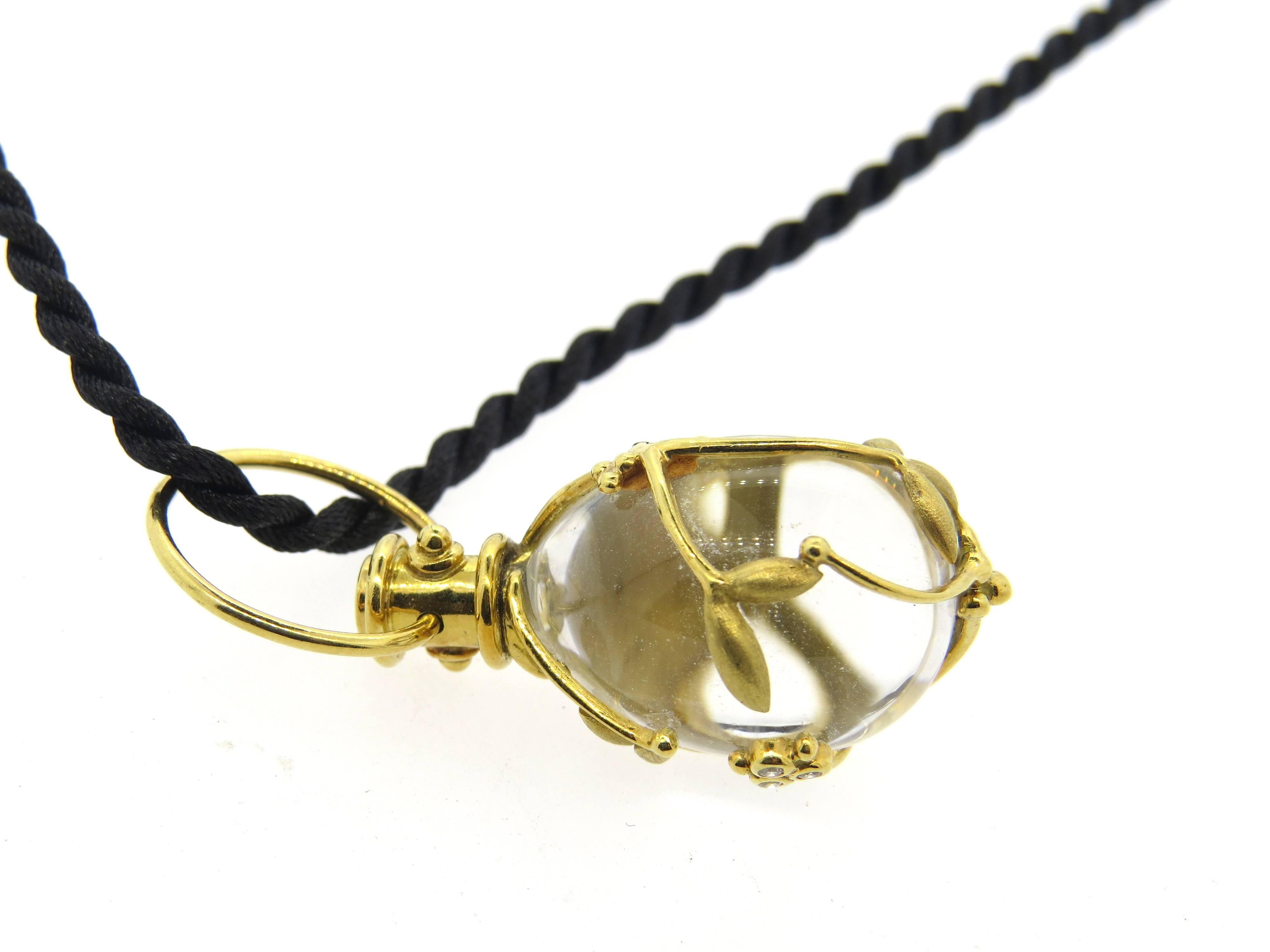 Temple St. Clair Crystal Diamond Gold Vine Amulet Pendant Cord Necklace  1