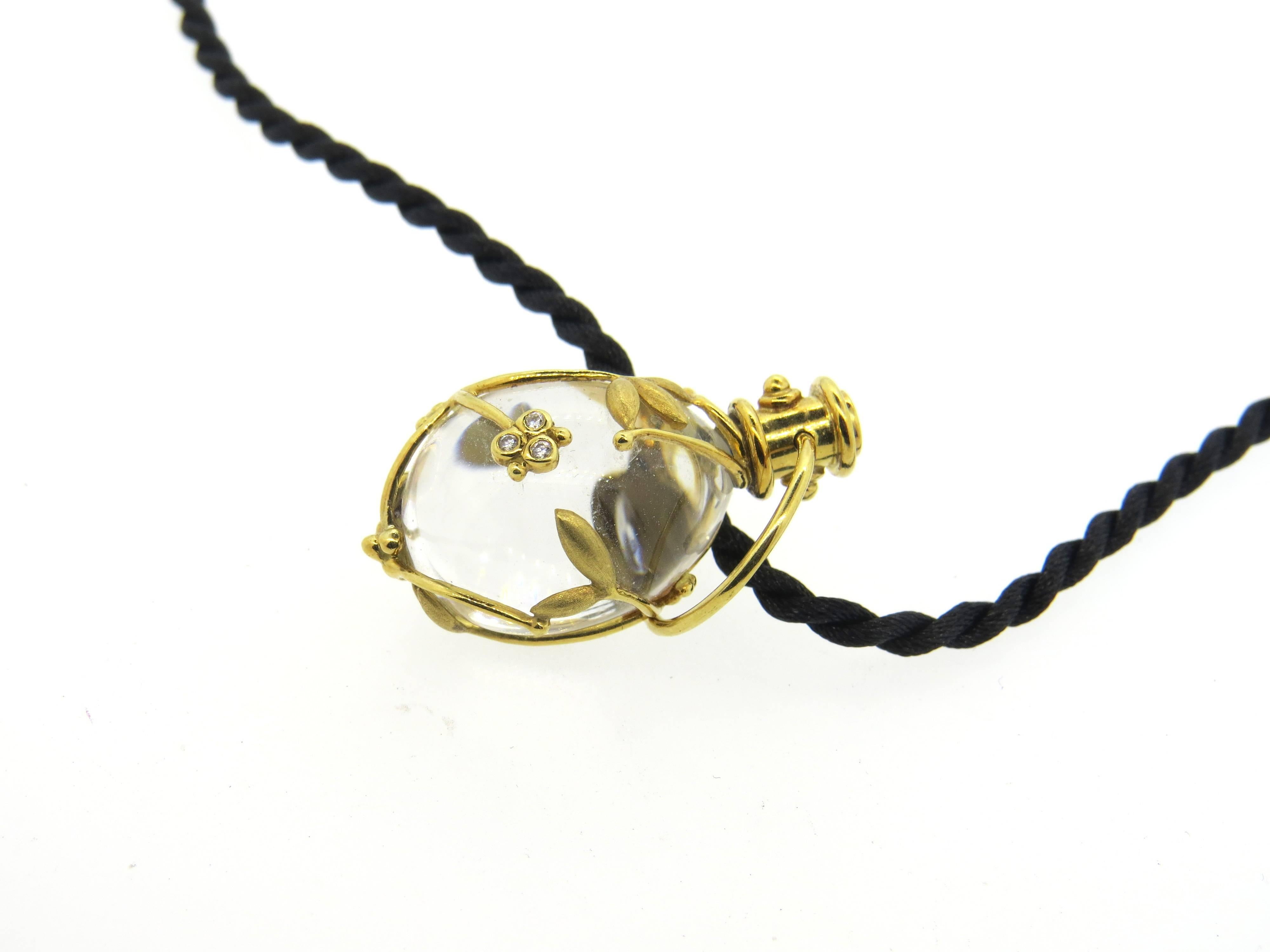 Temple St. Clair Crystal Diamond Gold Vine Amulet Pendant Cord Necklace  2