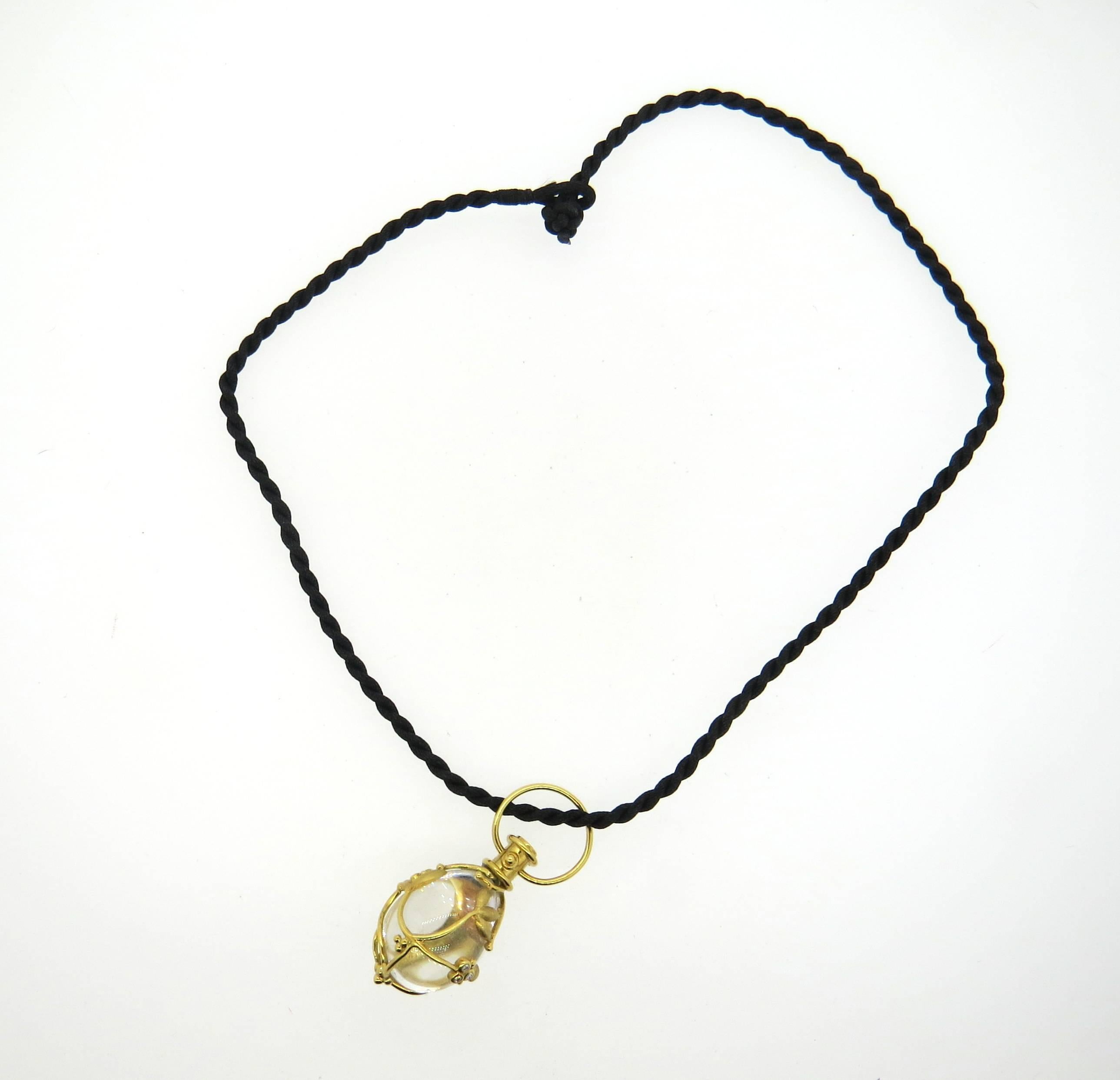 Women's Temple St. Clair Crystal Diamond Gold Vine Amulet Pendant Cord Necklace 