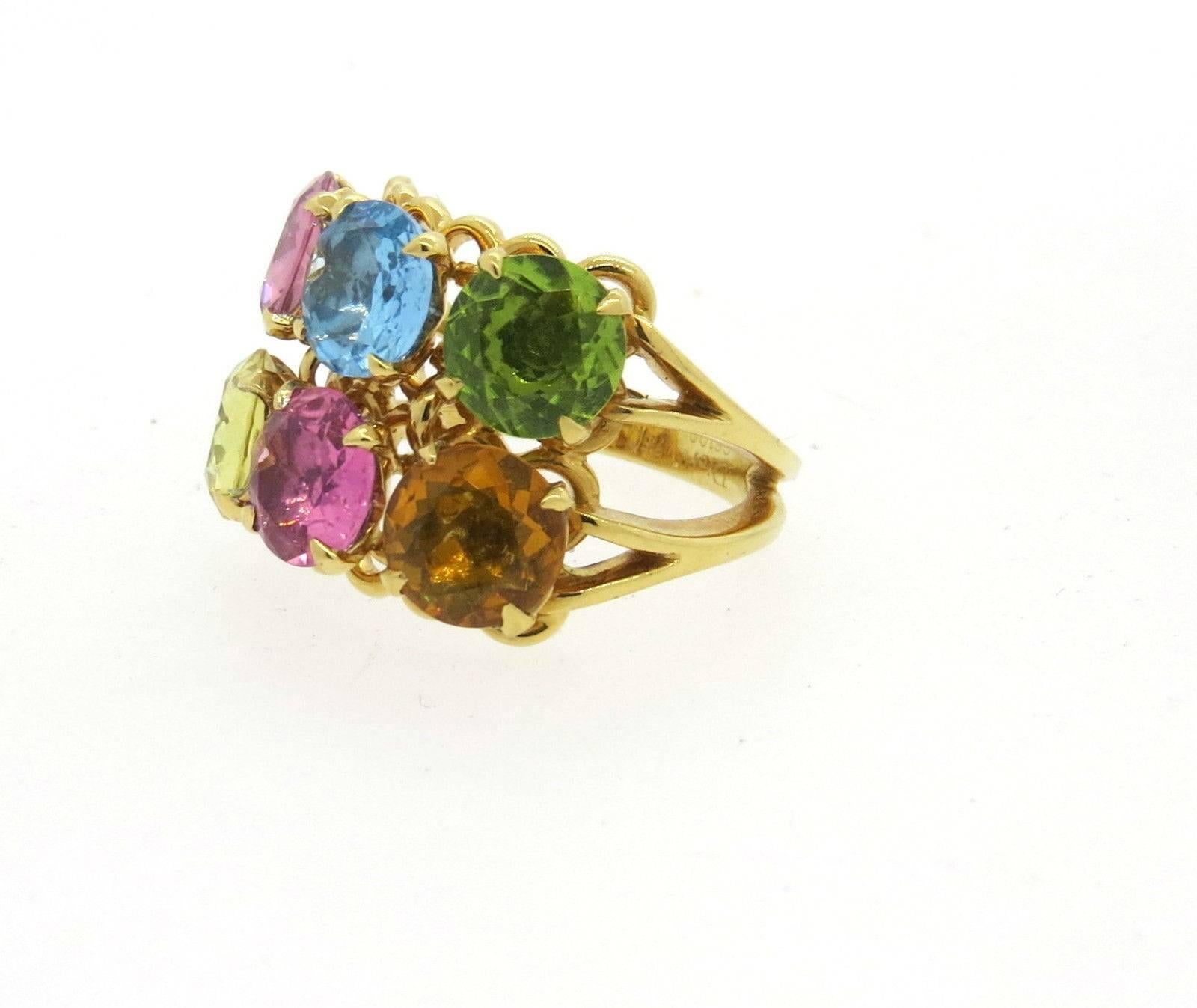 Christian Dior Multicolor Gemstone Gold Ring In Excellent Condition In Lambertville, NJ