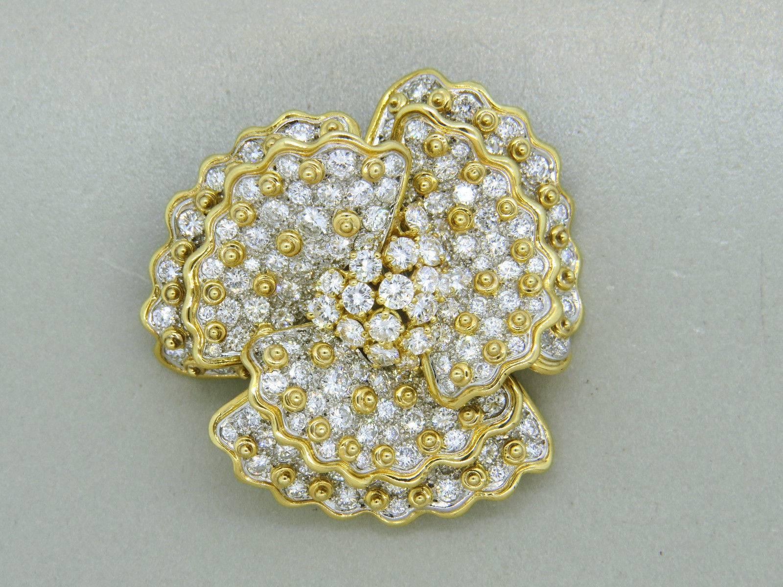 1950s Magnificent Diamond Gold Pansy Flower Brooch Pin 2