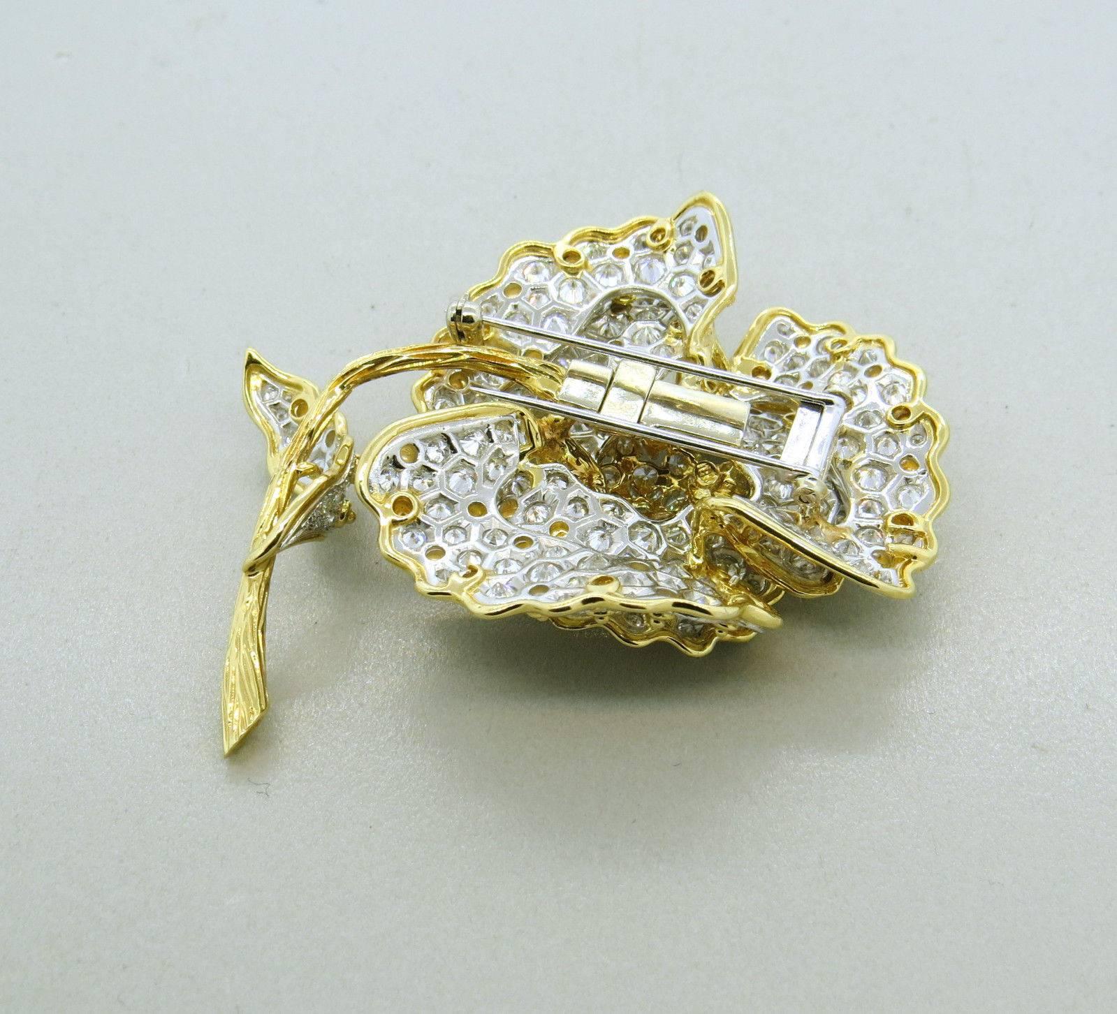 1950s Magnificent Diamond Gold Pansy Flower Brooch Pin In Excellent Condition In Lambertville, NJ