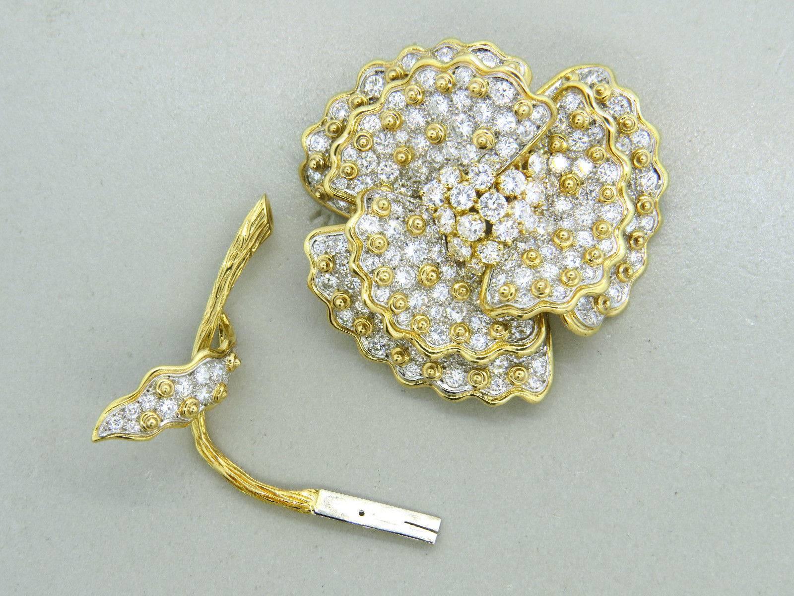 1950s Magnificent Diamond Gold Pansy Flower Brooch Pin 1