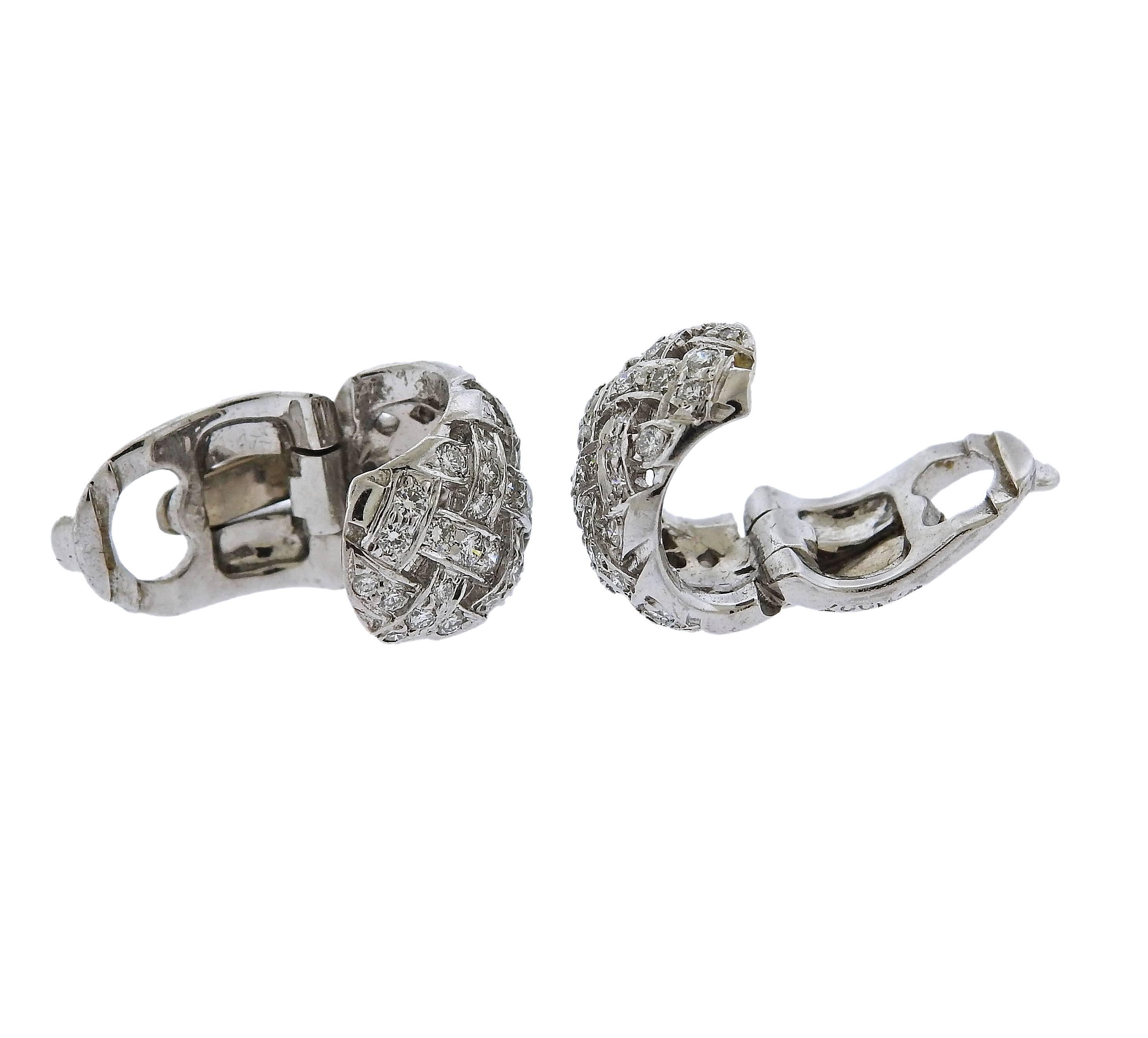 Women's Tiffany & Co. Vannerie Diamond Platinum Basket Weave Earrings