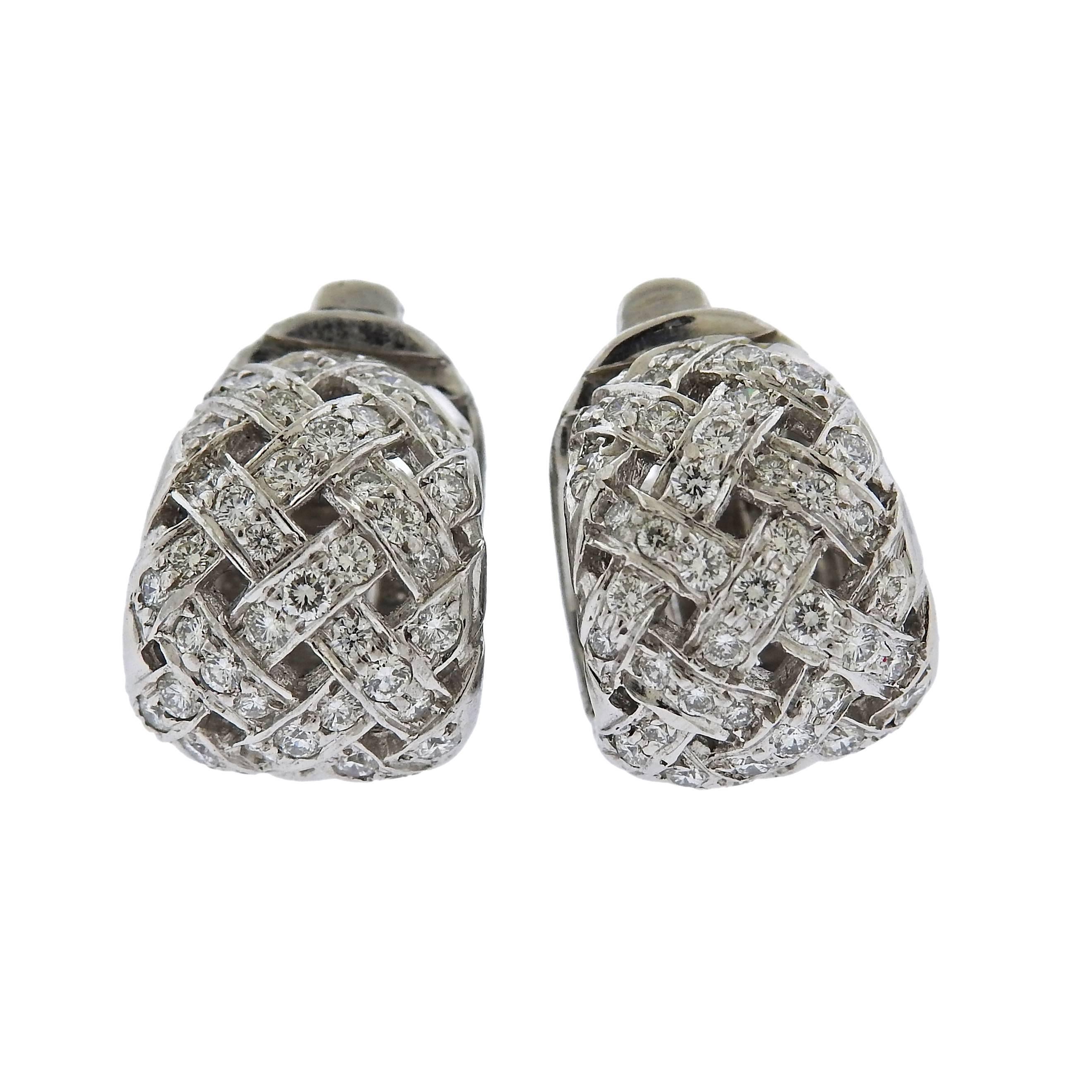 Tiffany & Co. Vannerie Diamond Platinum Basket Weave Earrings
