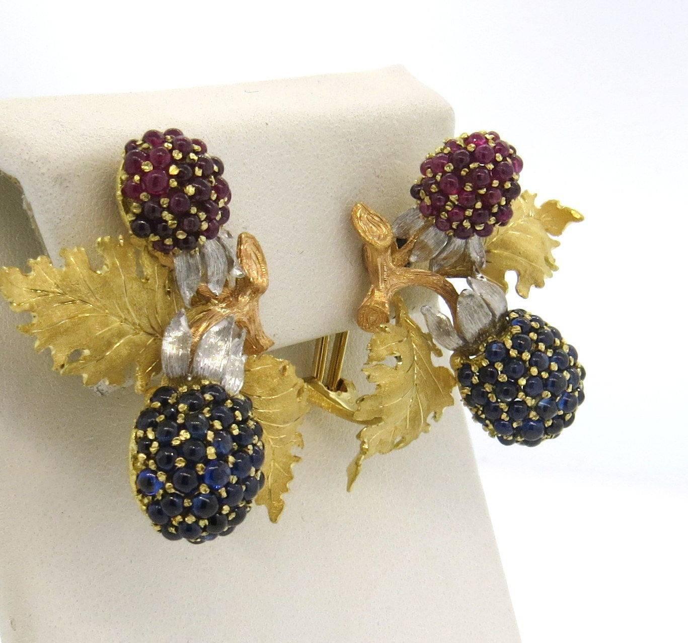 Buccellati Large Sapphire Ruby Gold Berries Earrings 1