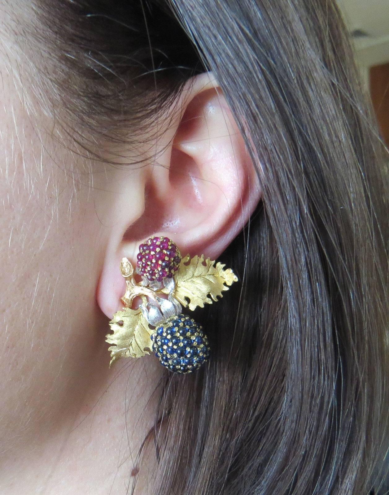 Buccellati Large Sapphire Ruby Gold Berries Earrings 2