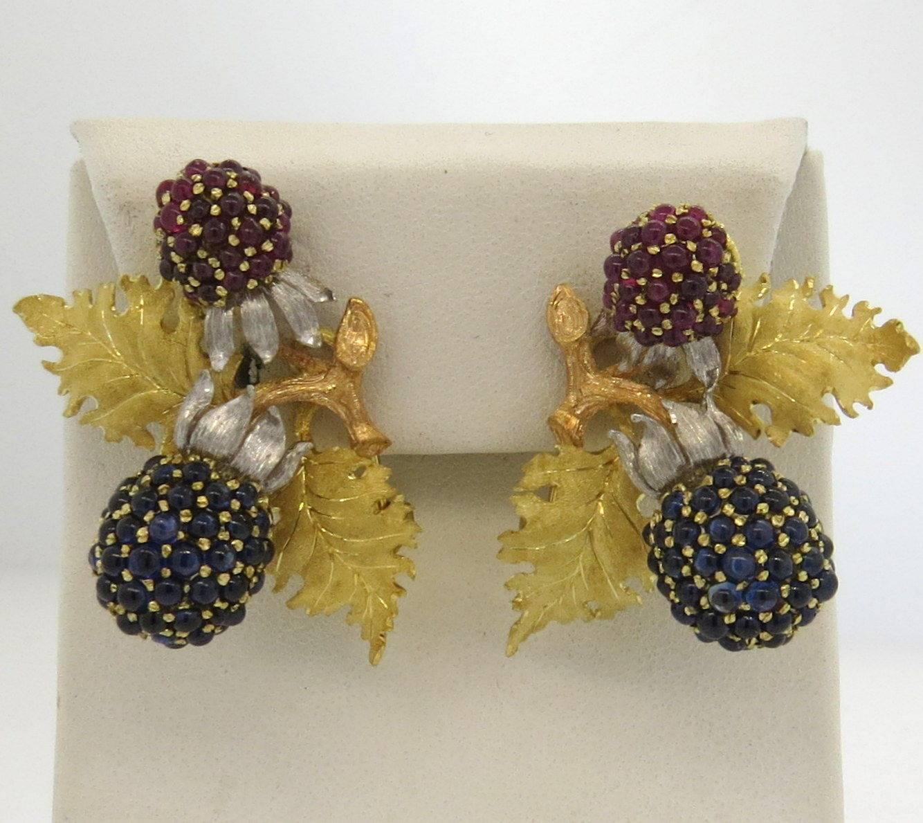 Women's Buccellati Large Sapphire Ruby Gold Berries Earrings