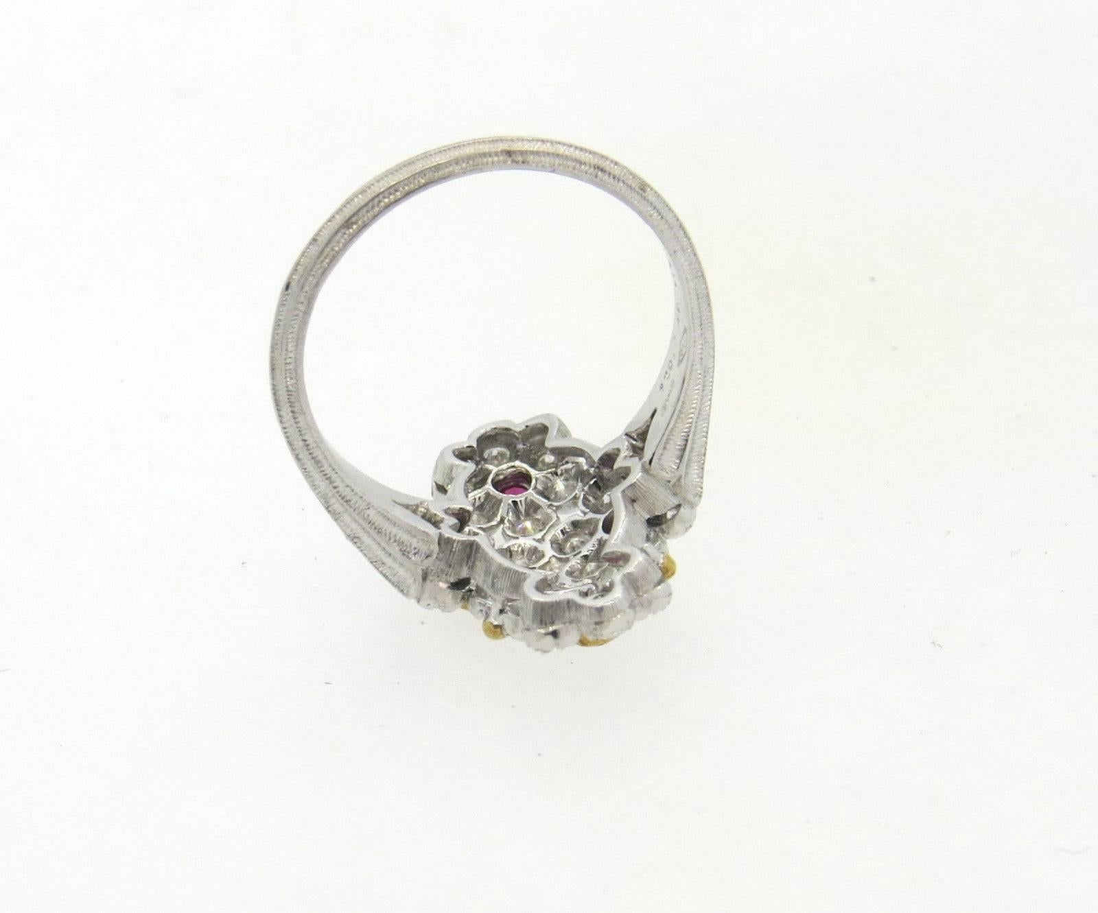 Women's Buccellati Diamond Ruby Gold Flower Ring