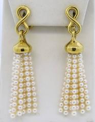 1980s Angela Cummings Gold Pearl Tassel Drop Earrings
