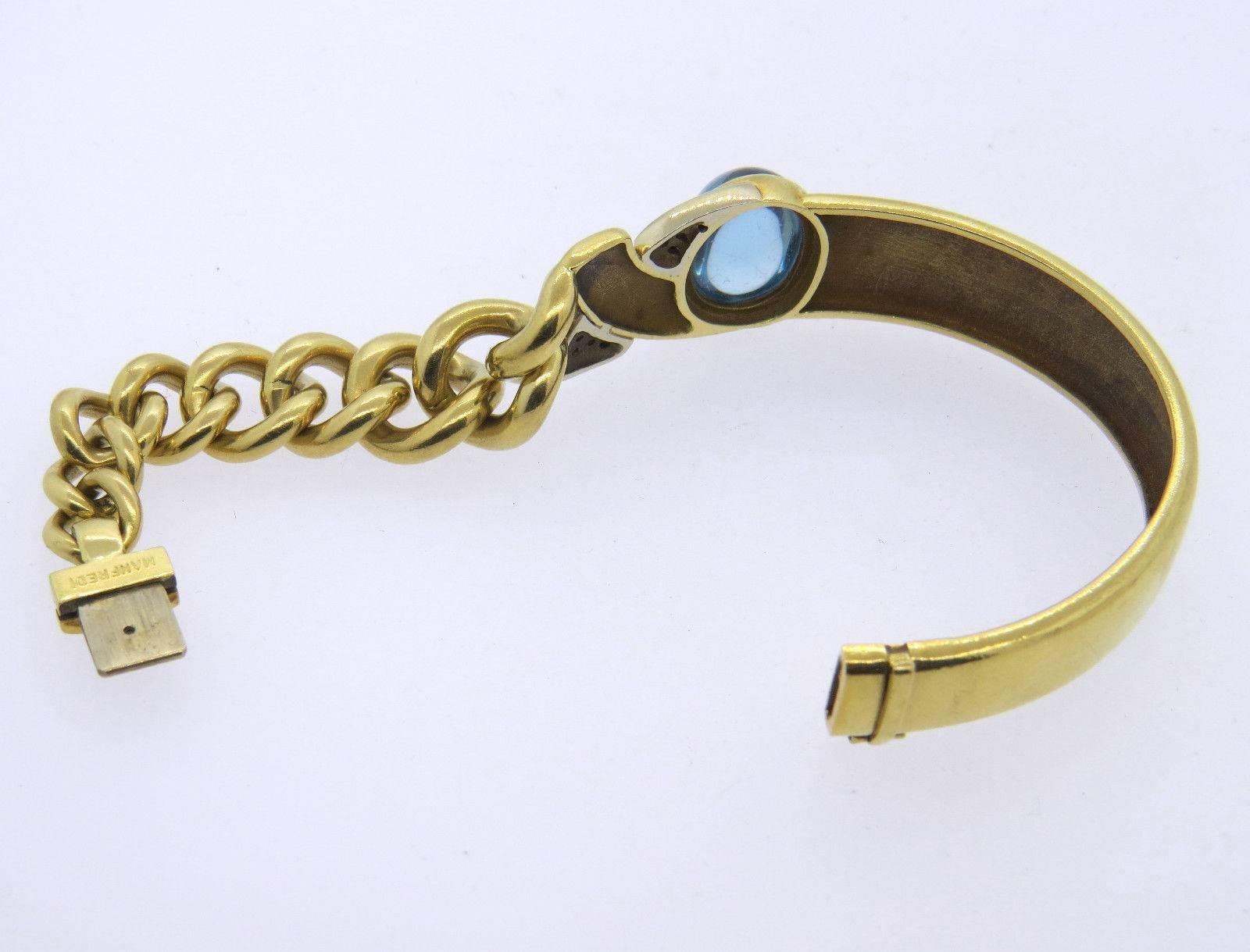 Manfredi Gold Aquamarine Cabochon Diamond Bracelet In Excellent Condition In Lambertville, NJ