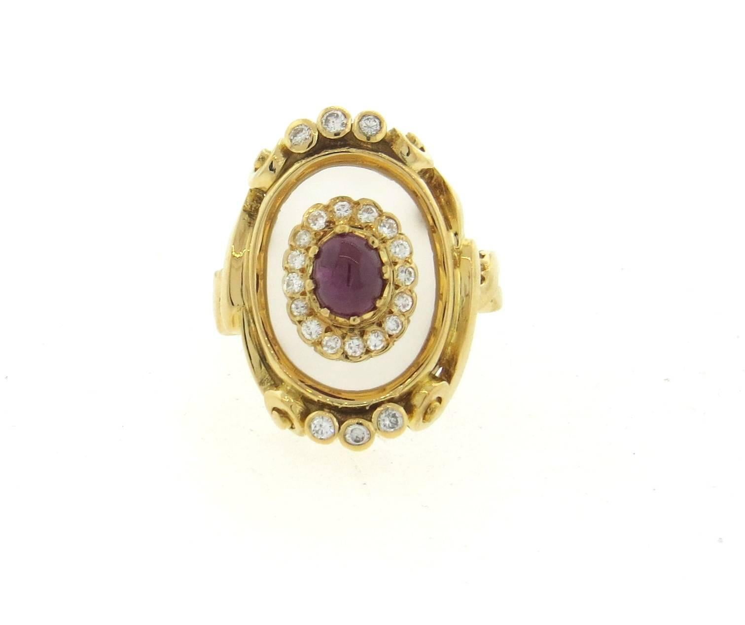 Ilias Lalaounis Frosted Crystal Ruby Diamond Gold Ring  In Excellent Condition In Lambertville, NJ