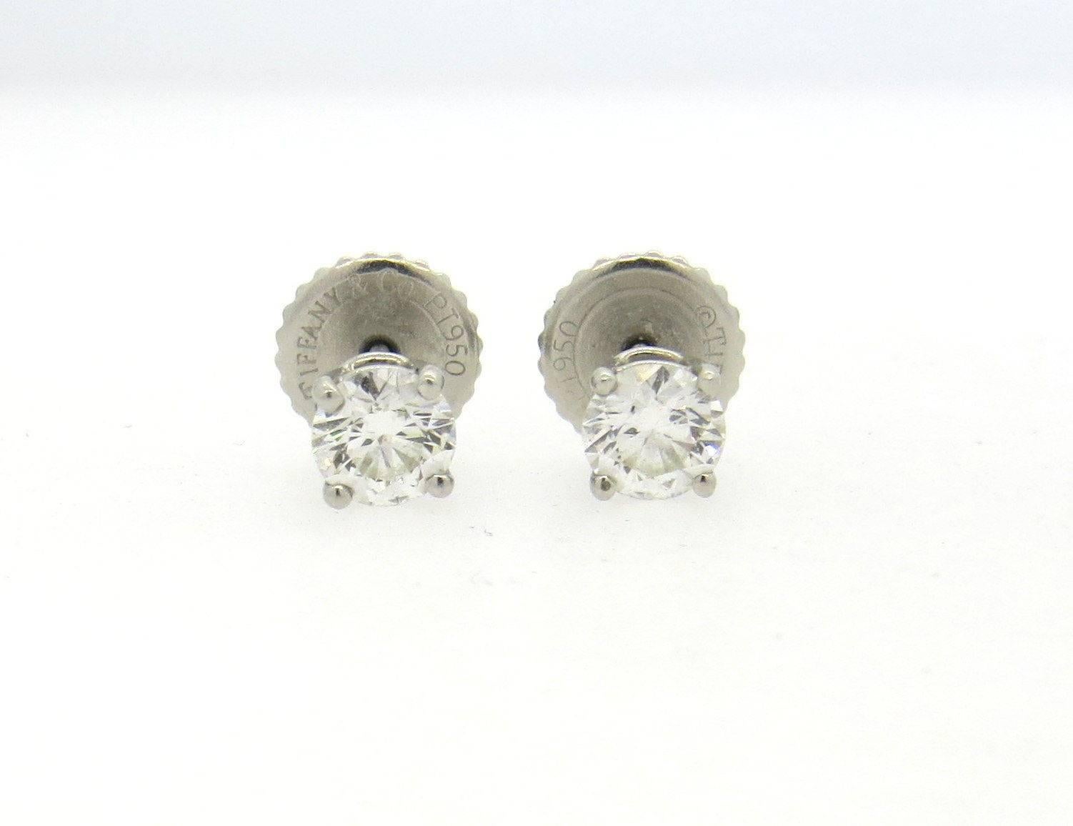 Women's Tiffany & Co. 1.46 Carat Diamond Platinum Stud Earrings 