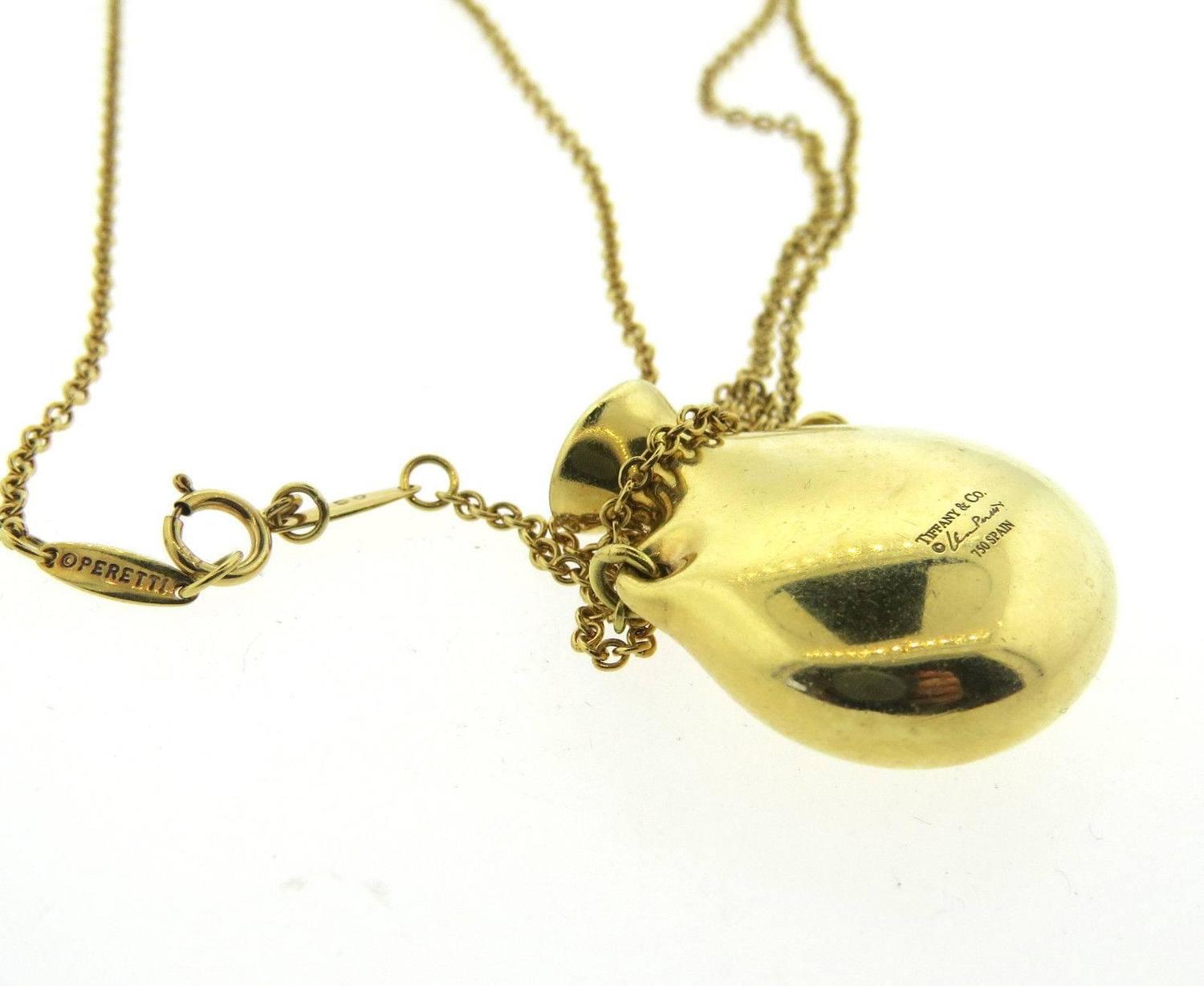 Tiffany and Co. Elsa Peretti Gold Perfume Bottle Pendant Necklace at