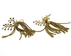 Naturalistic Retro Ruby Sapphire Diamond Gold Tassel Earrings