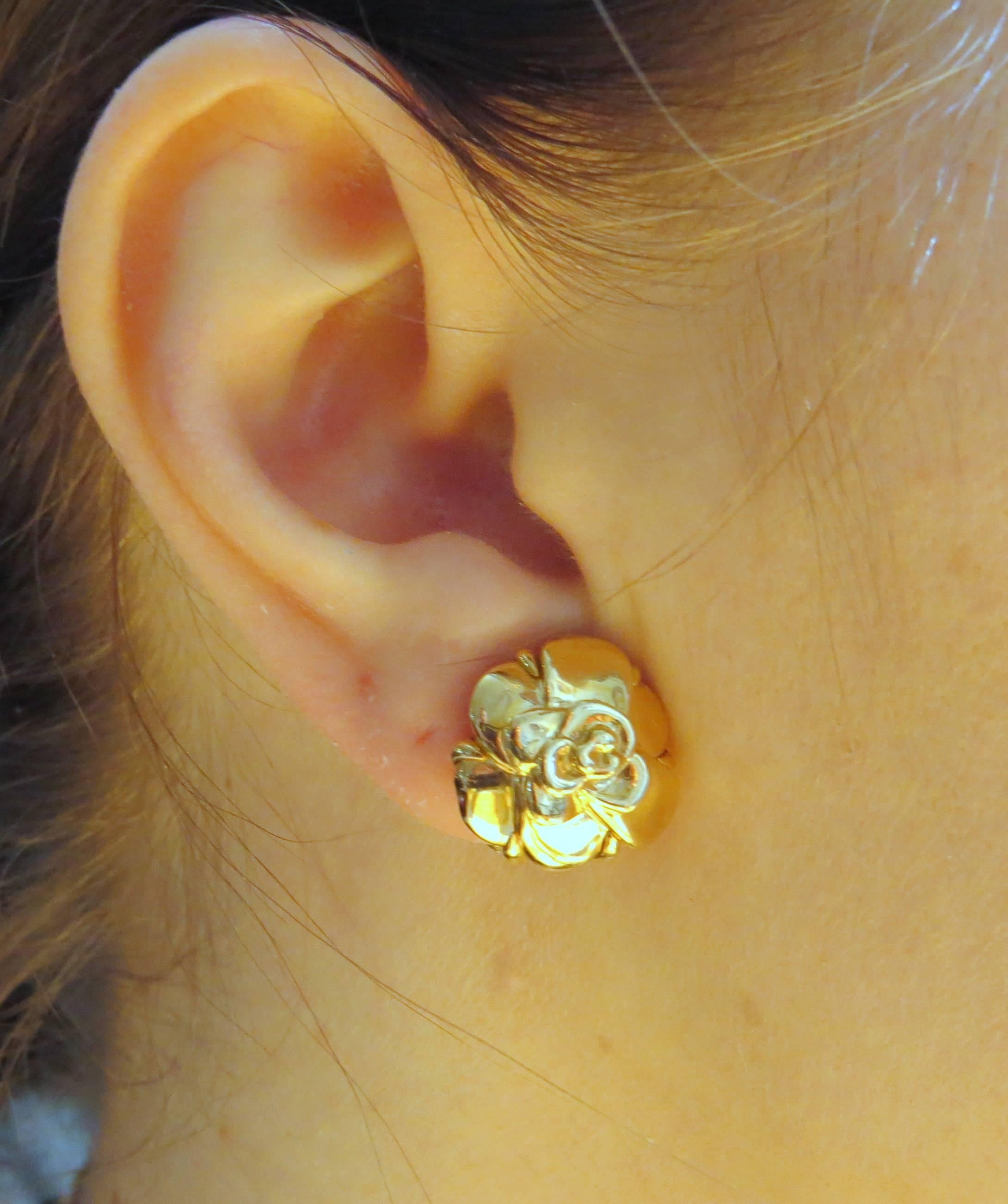Women's Chanel Gold Camellia Flower Earrings